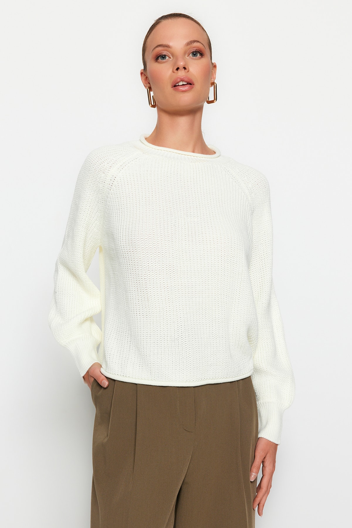 Trendyol Sweater - Ecru - Regular fit