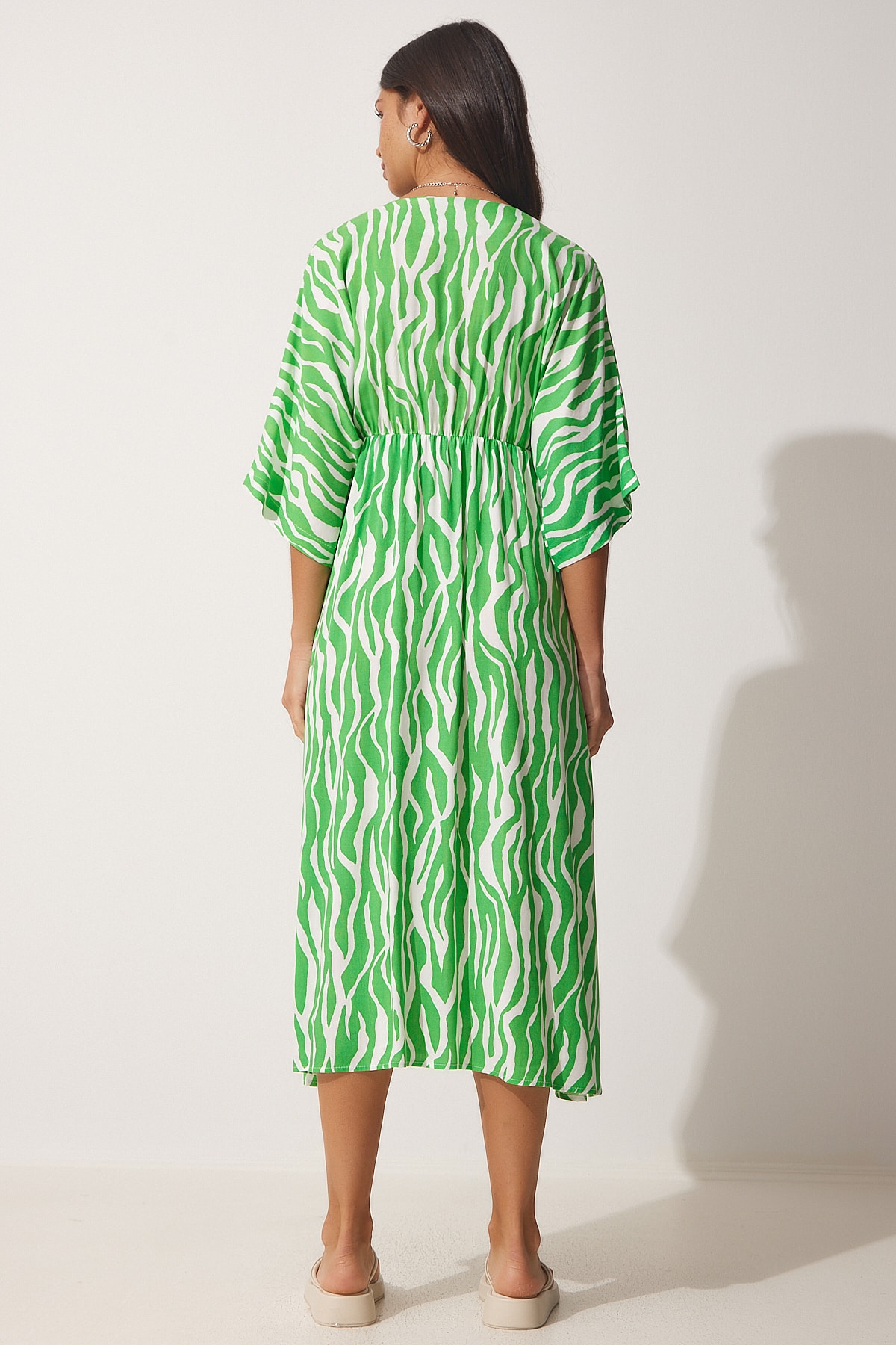 Fericire İstanbul femei verde adânc V-gât de vară lung viscoză rochie