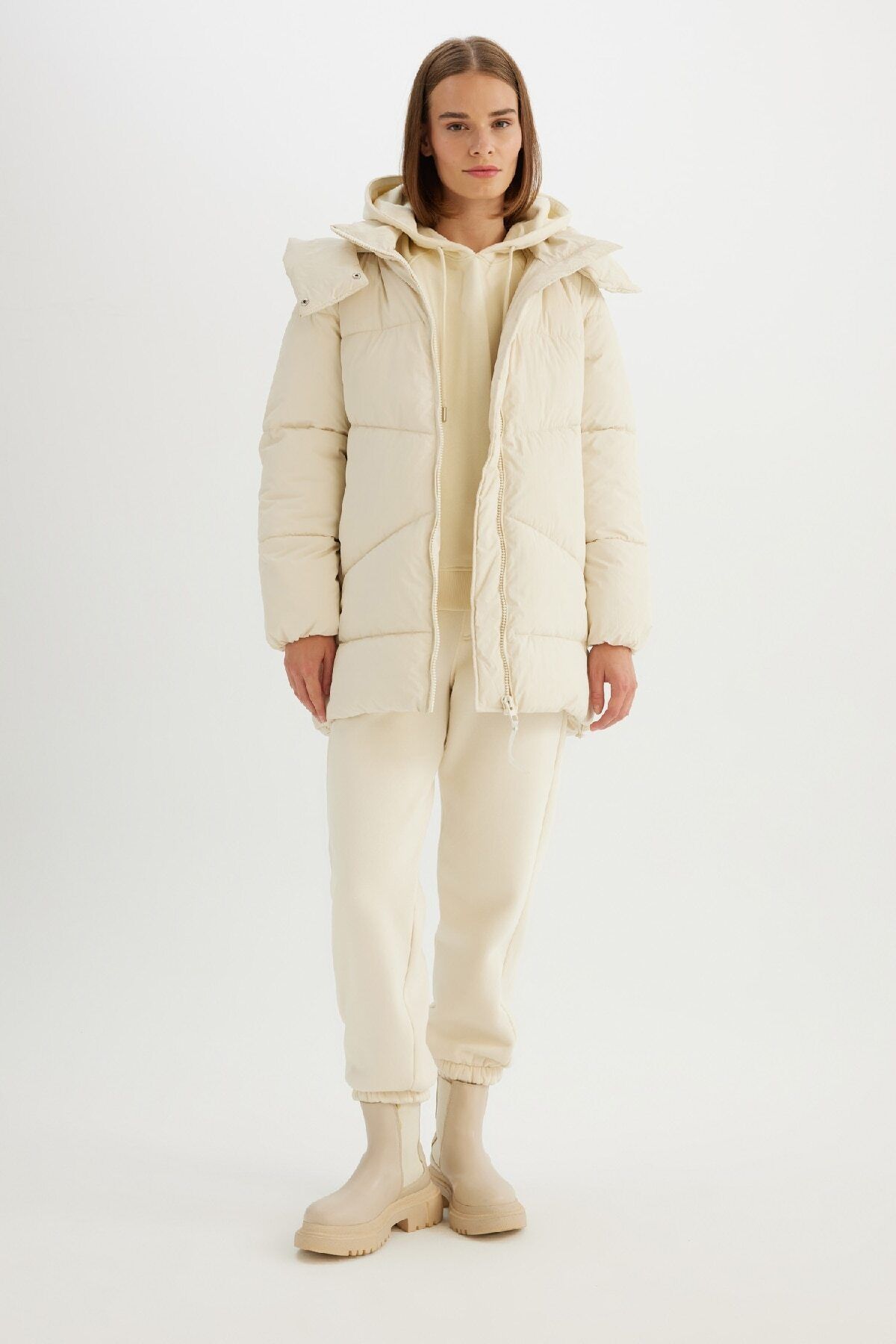 DEFACTO Water Repellent Hooded Puffer Jacket Parka Zipper Snap Pocket C9372AX24WN