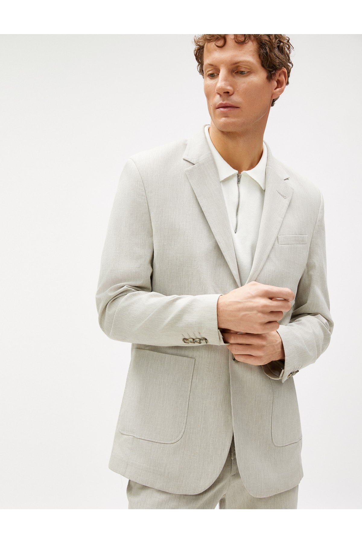 Koton Summer Jacket Blazer Linen Blended Pocket Detailed Buttoned