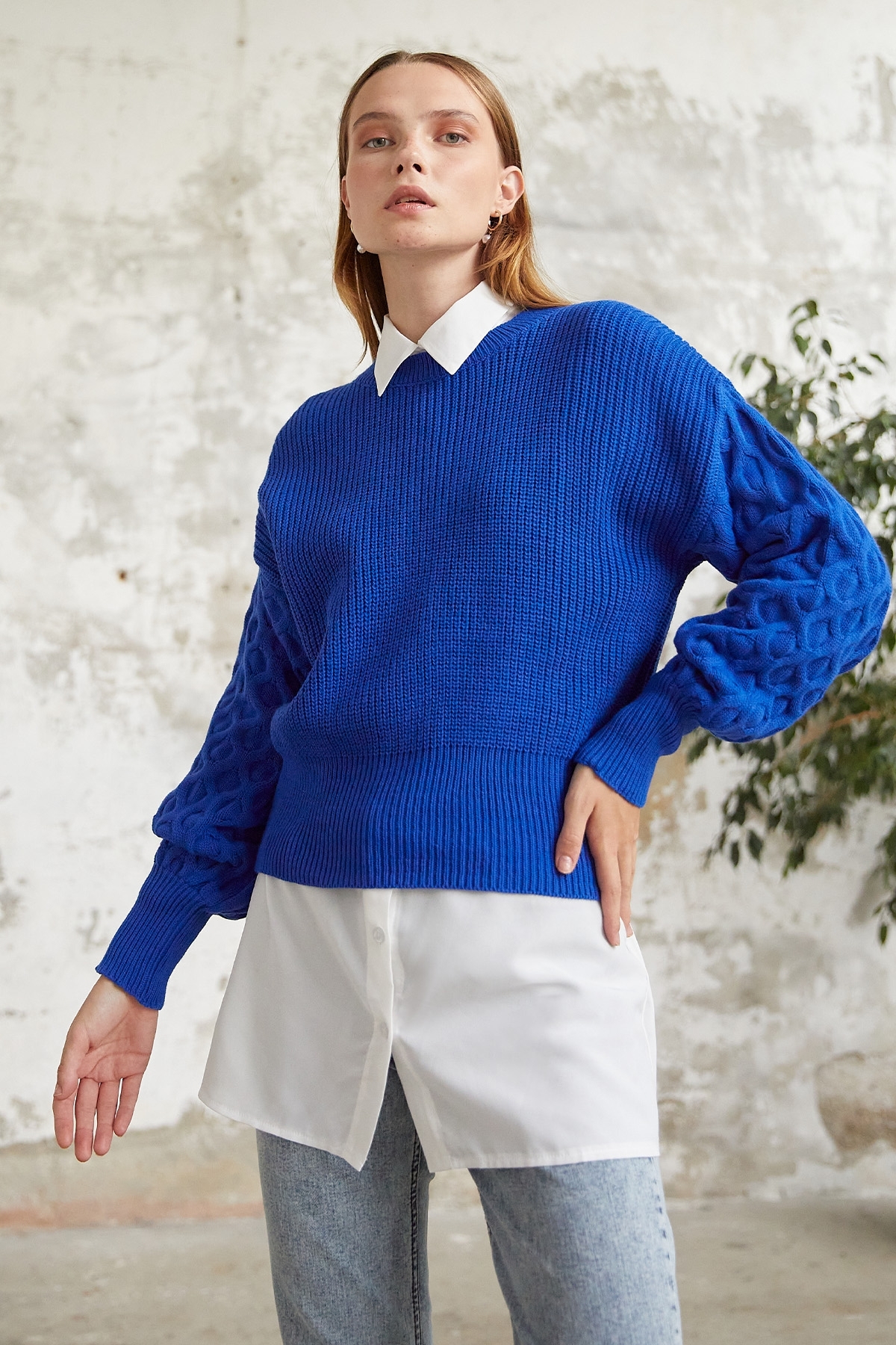 InStyle Noble Balloon Sleeve Knitwear Short Sweater - Saxe Blue
