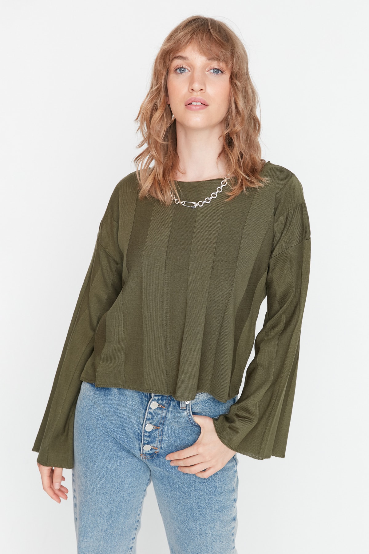 Trendyol Khaki Oversized Knitwear Sweater