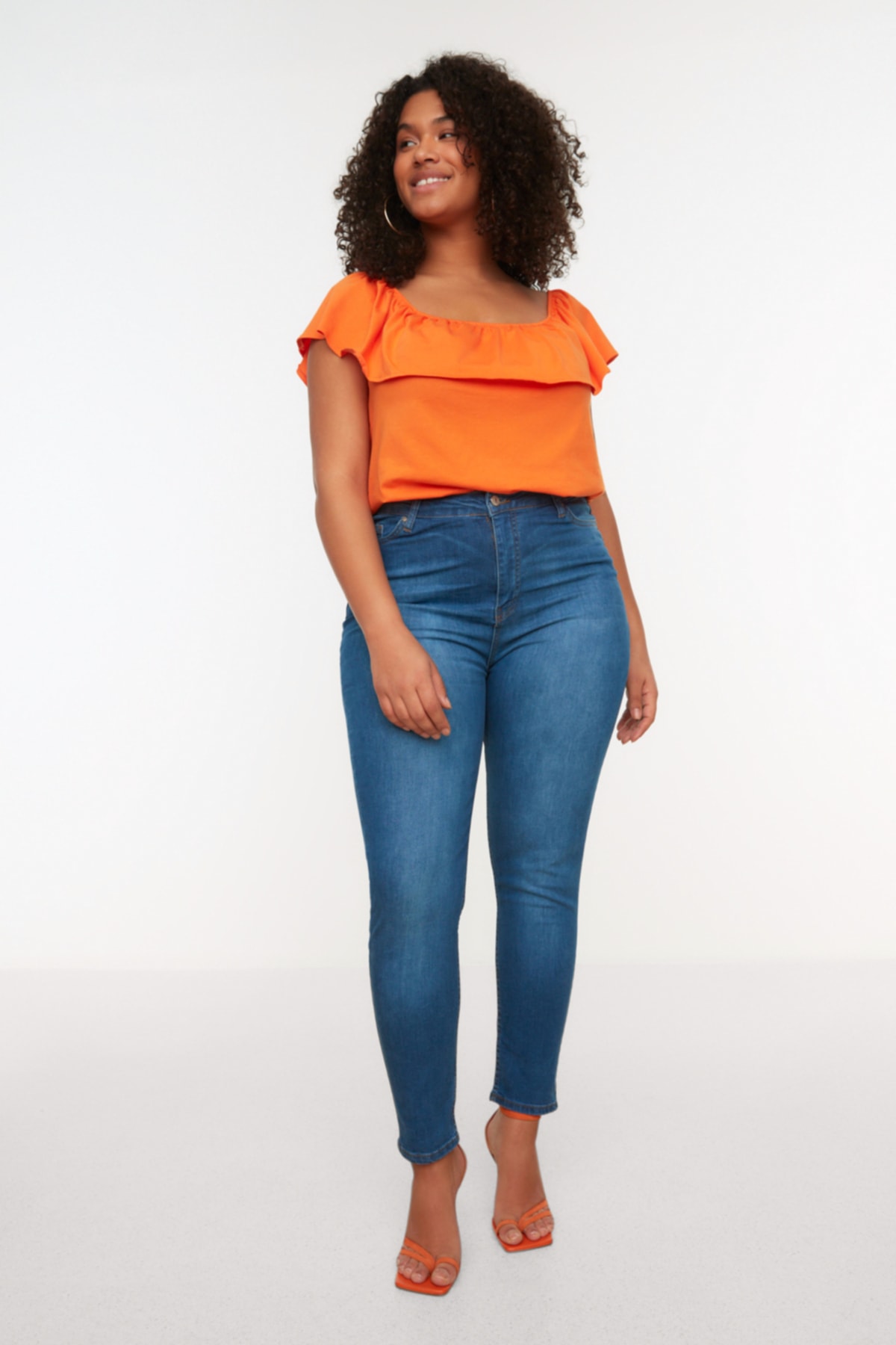 Trendyol Curve Blue High Waist Flexible Skinny Jeans
