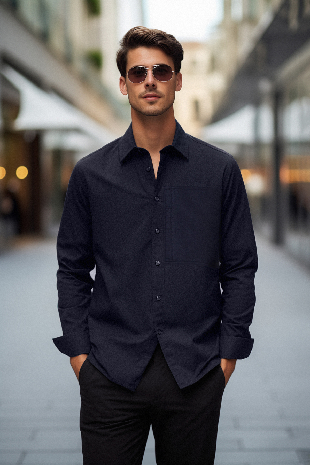 Levně Trendyol Limited Edition Navy Blue Gabardine Relaxed Fit Limited Edition Shirt Jacket