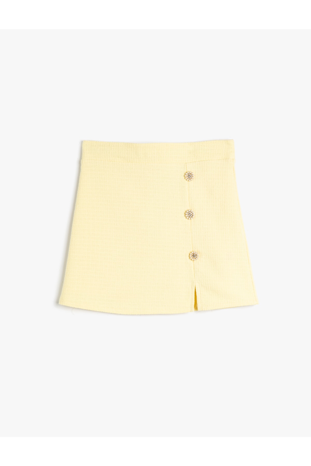 Koton Tweed Skirt Floral Button Detailed Slit Detail