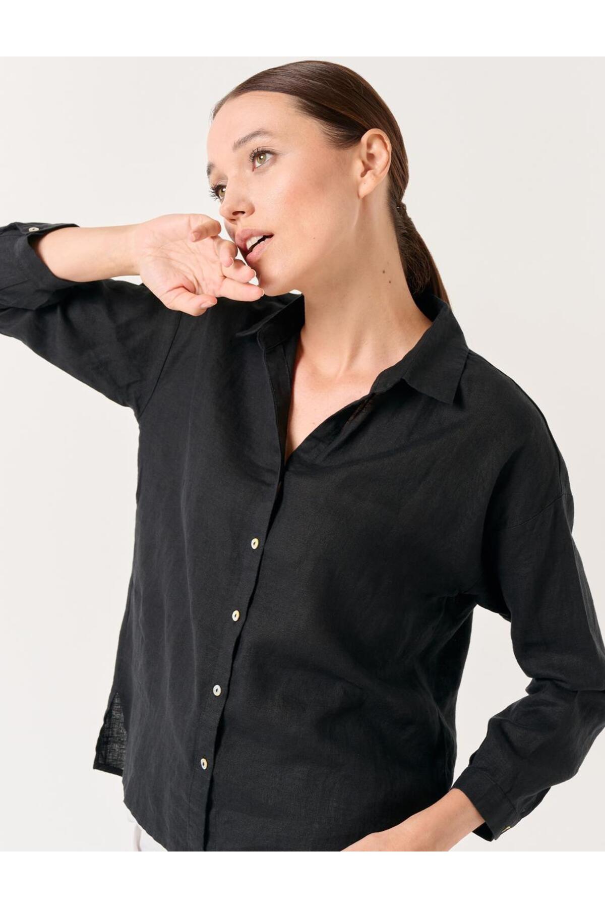 Jimmy Key Black Long Sleeve Woven Linen Shirt