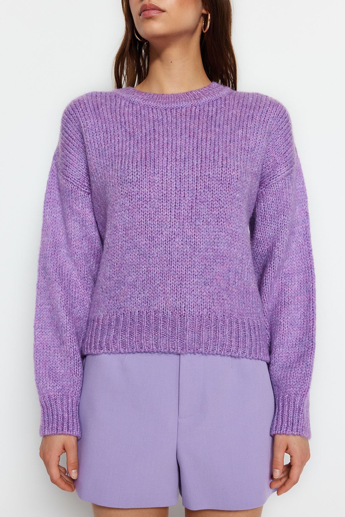 Trendyol Lilac Wide Fit, pulover tricotaje de bază cu textură moale