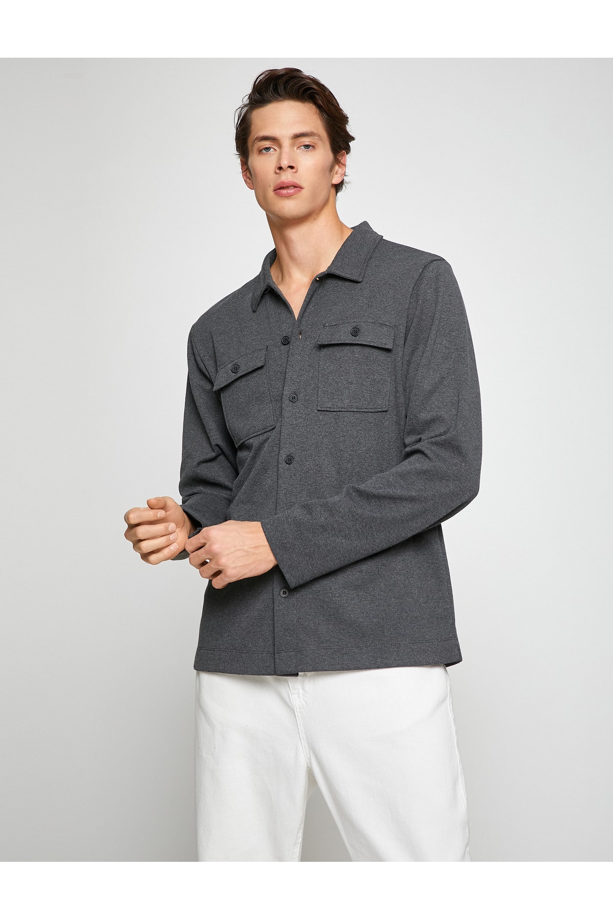 Koton Double Pocket Shirt Jacket Buttoned Classic Collar