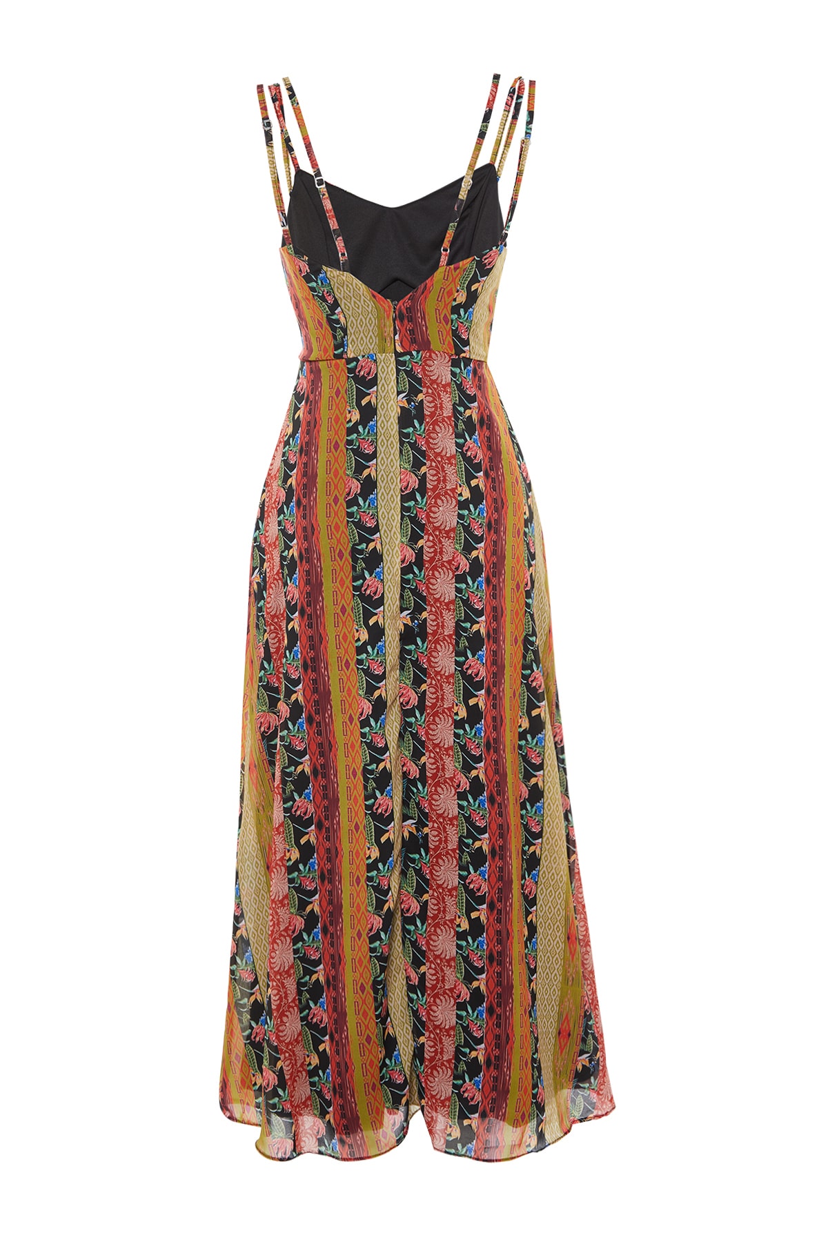Trendyol Multicolored Patterned A-Cut Strap Midi Lined Woven Dress