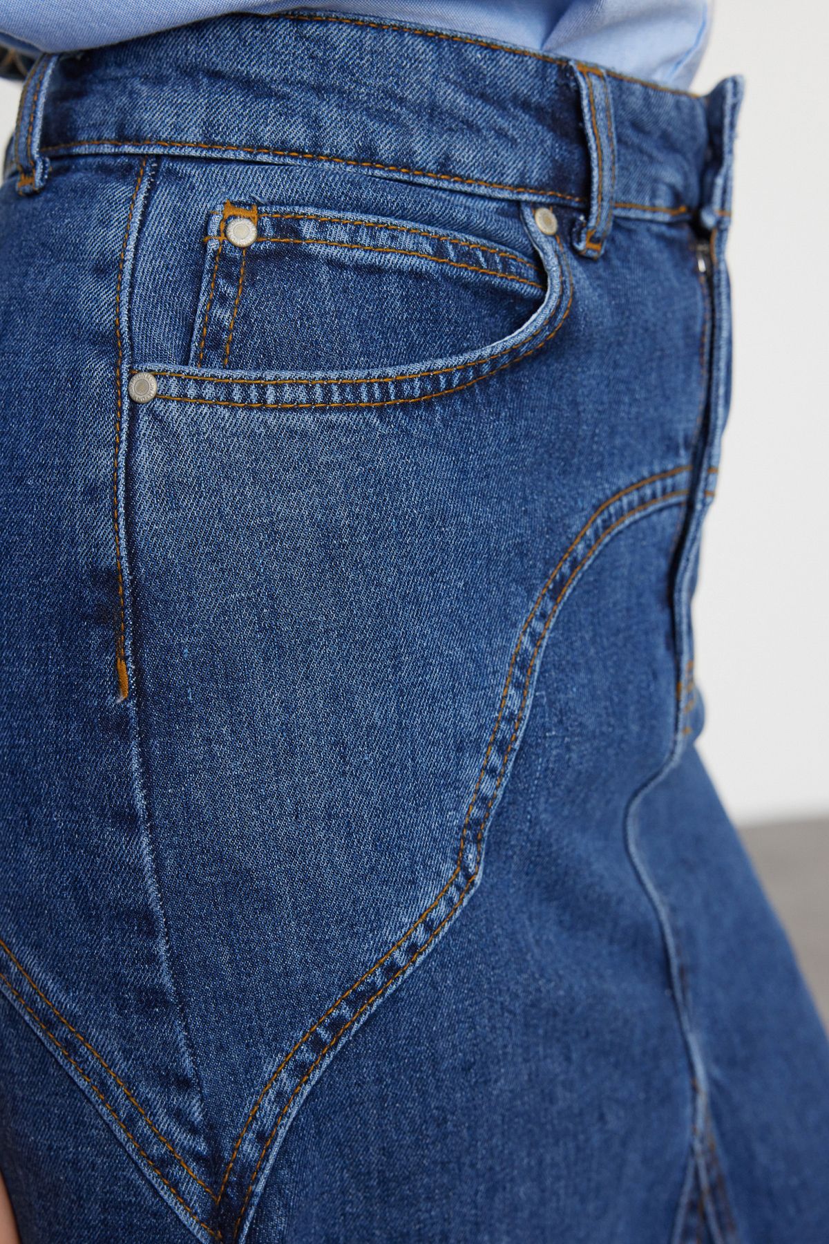 Trendyol Dark Blue Stitch Detailed Maxi Denim Skirt