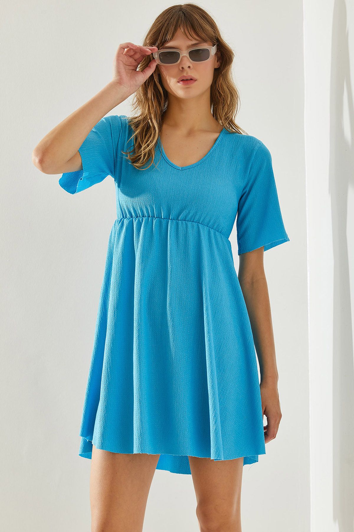 Bianco Lucci Women's Elastic Waist Wrapped V-Neck Dress