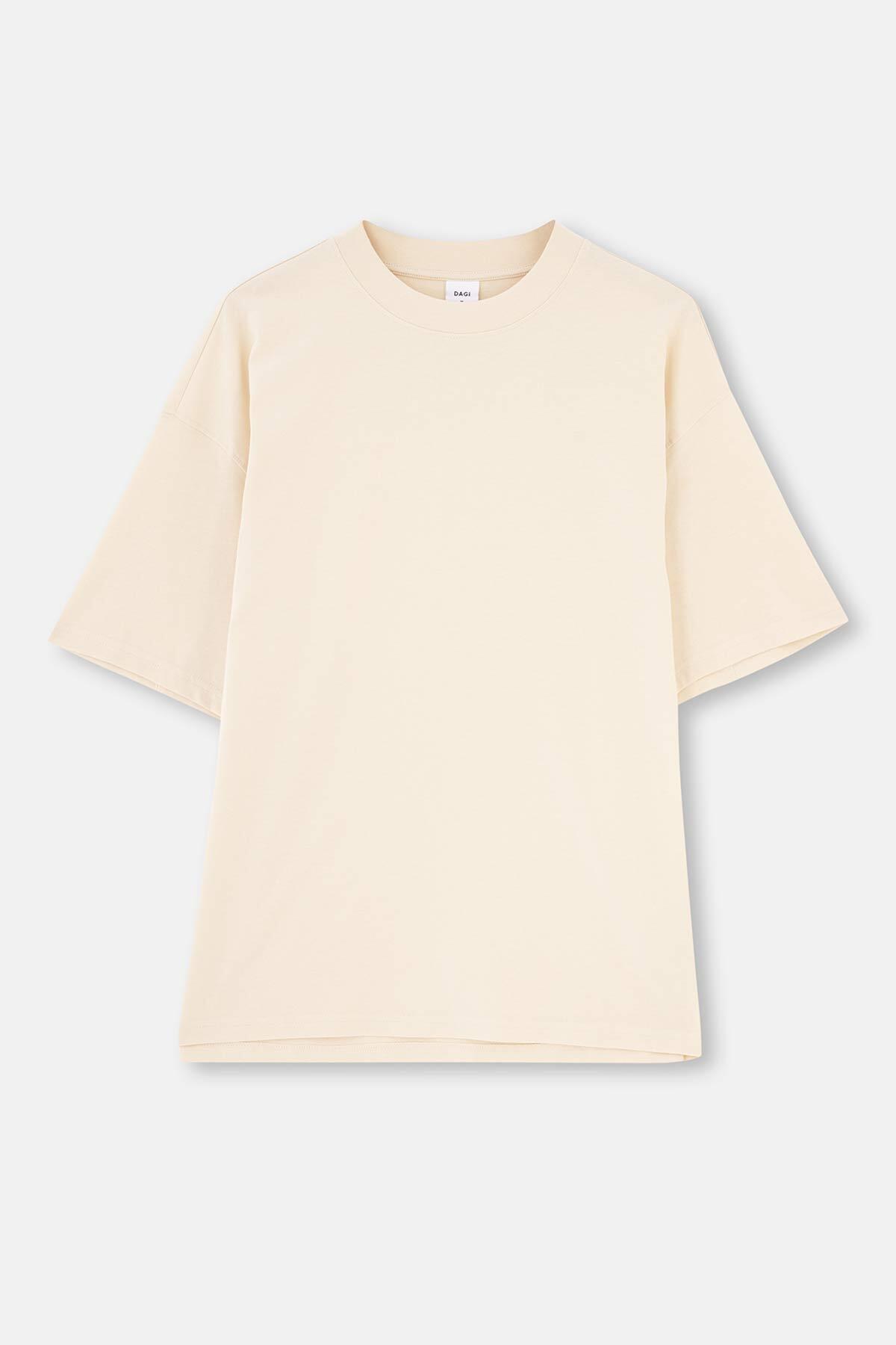 Dagi Ecru Short Sleeve Oversize T-Shirt