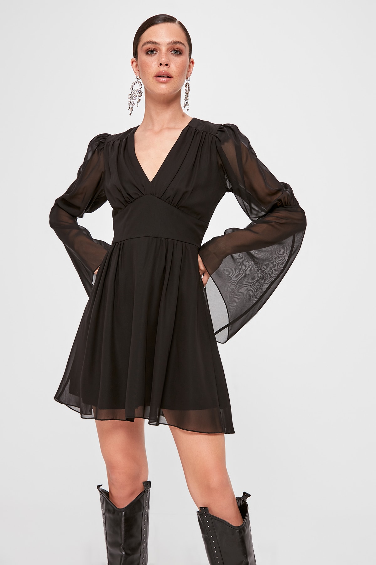 Trendyol Black Bodice Detailed Elegant Evening Dress