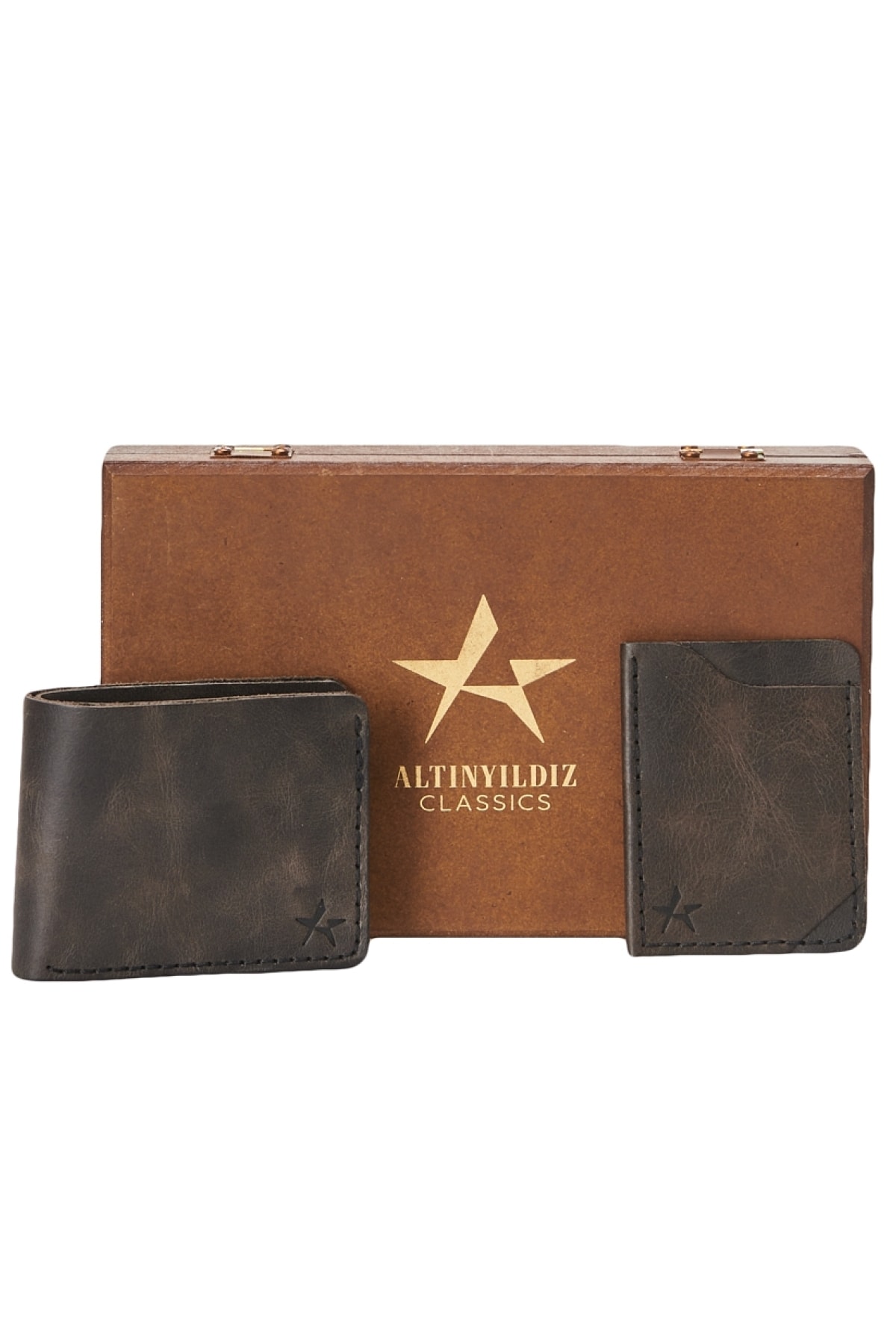 Levně ALTINYILDIZ CLASSICS Men's Black Handmade 100% Leather Wallet - Card Holder Set