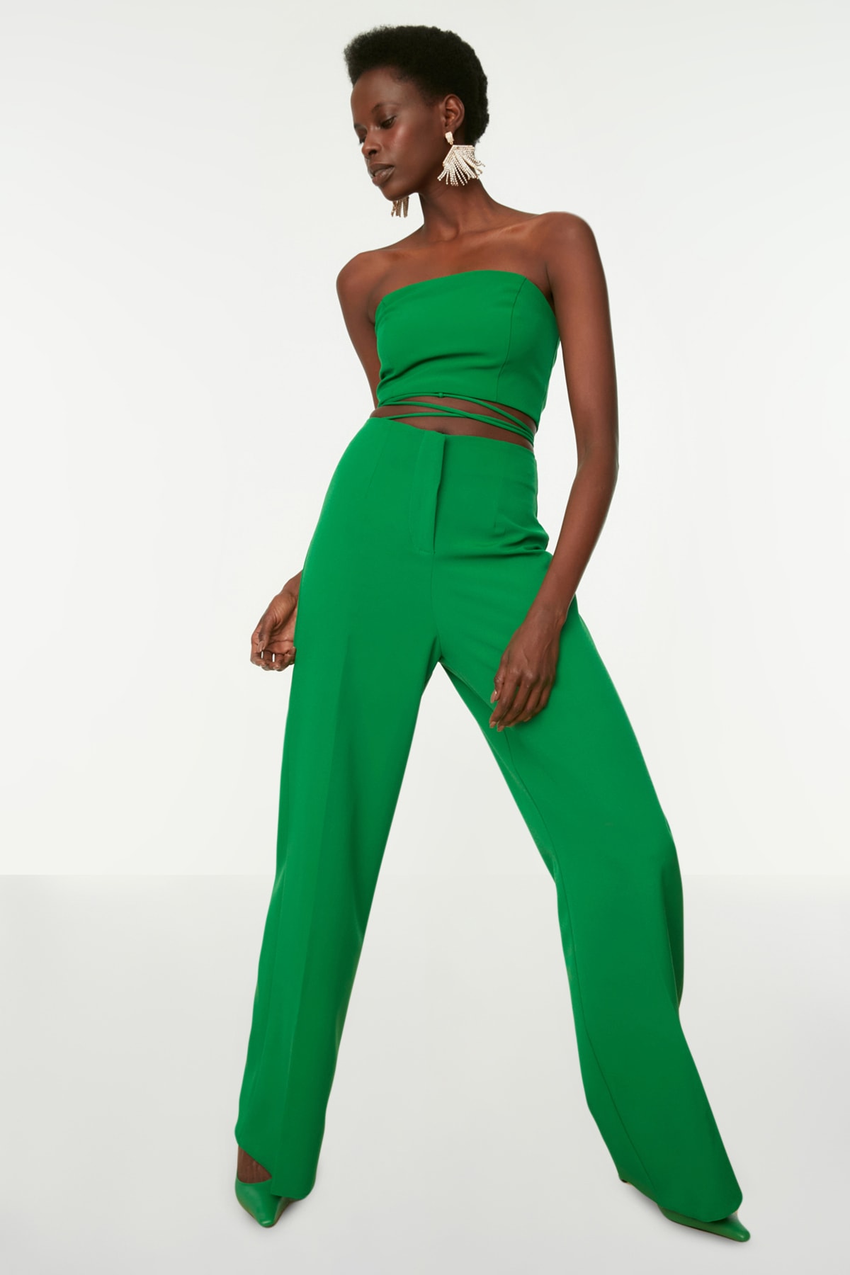 Pantaloni țesute Trendyol Green High Walie