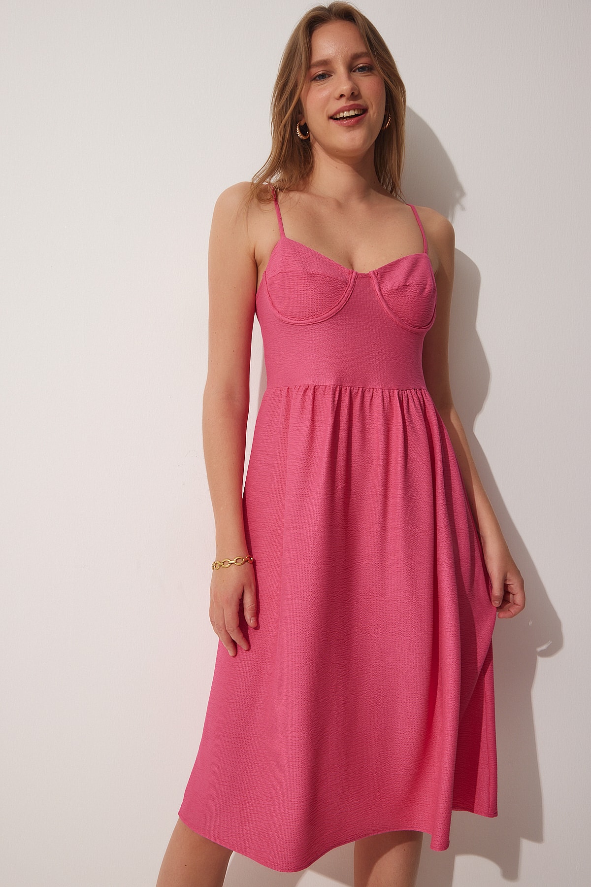 Fericirea İstanbul pentru femei roz închis rochie tricotată de vară fără bretele