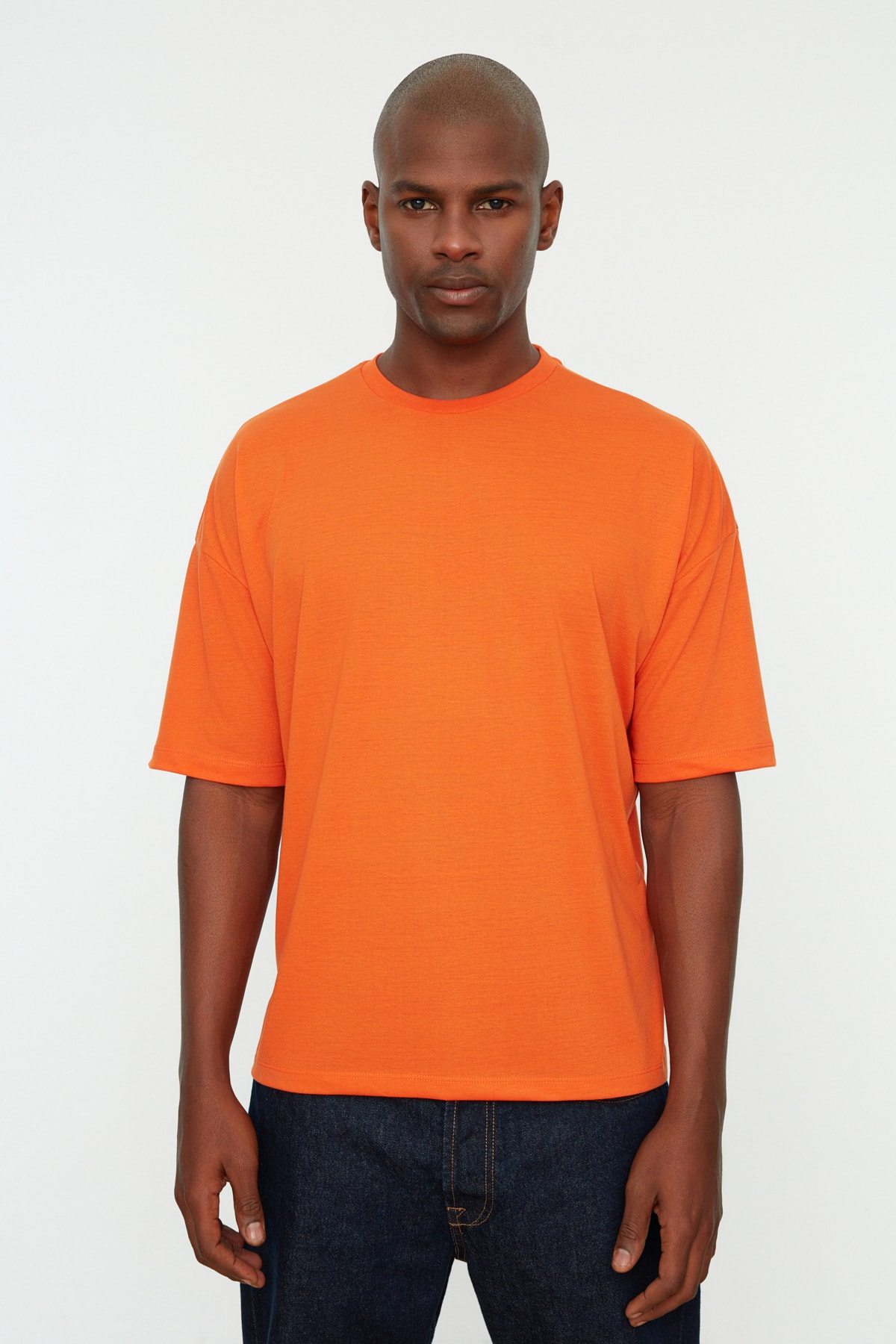 Trendyol Orange Men's Basic Crew Neck Oversize Short Slee...