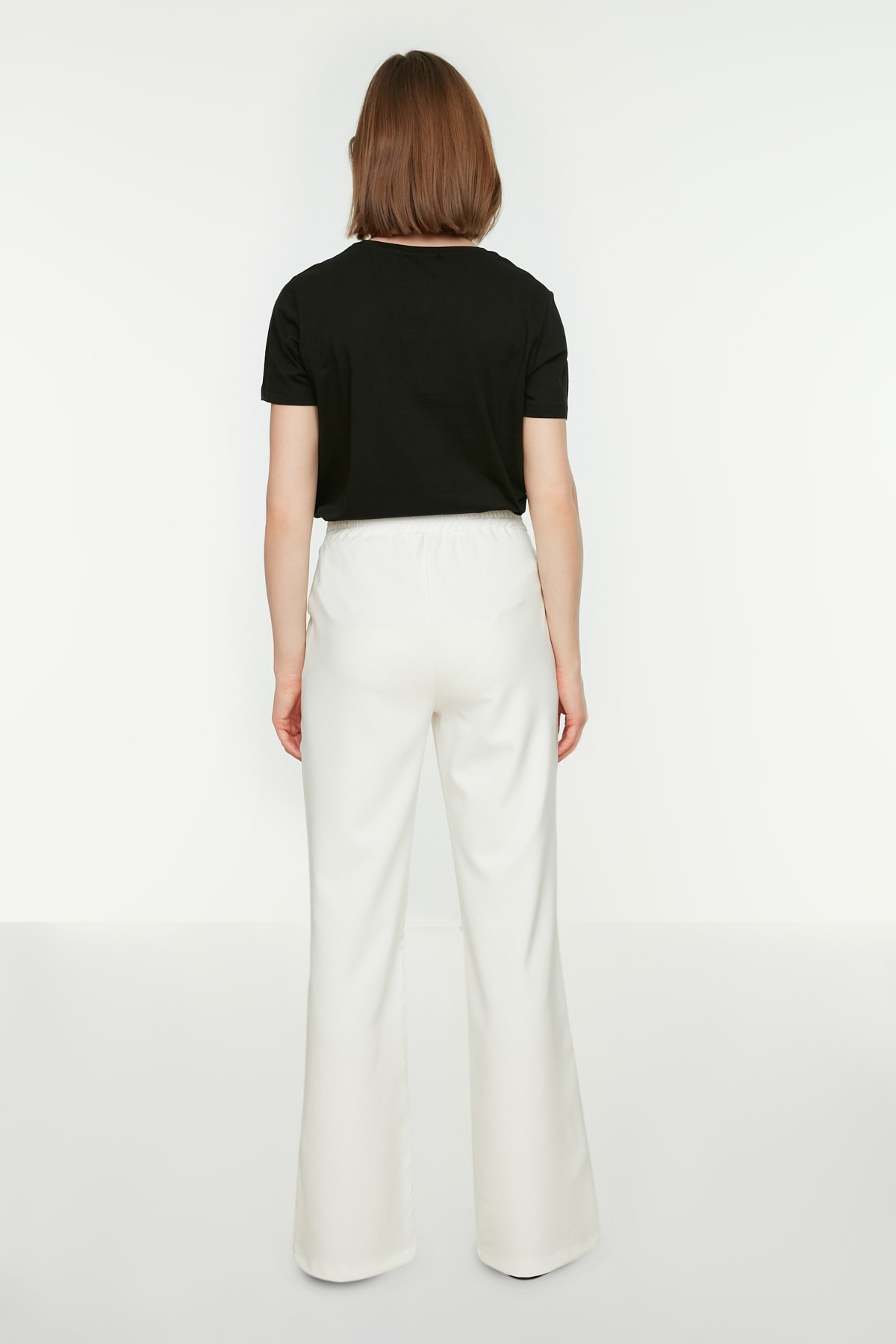 Trendyol Ecru High Waist Slit Pantaloni țesute detaliați cu buzunare