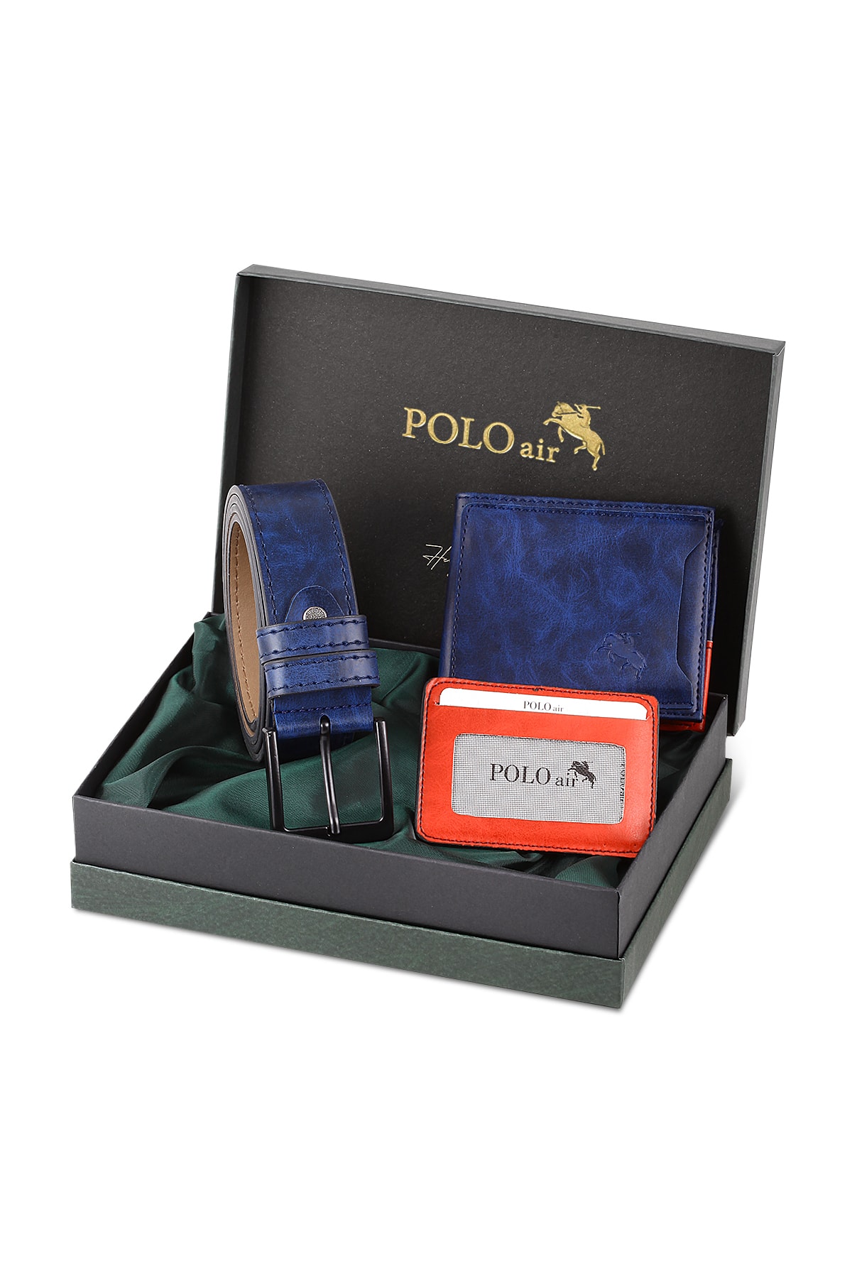 Polo Air Boxed Men's Sports Wallet Belt Card Holder Set Navy Blue