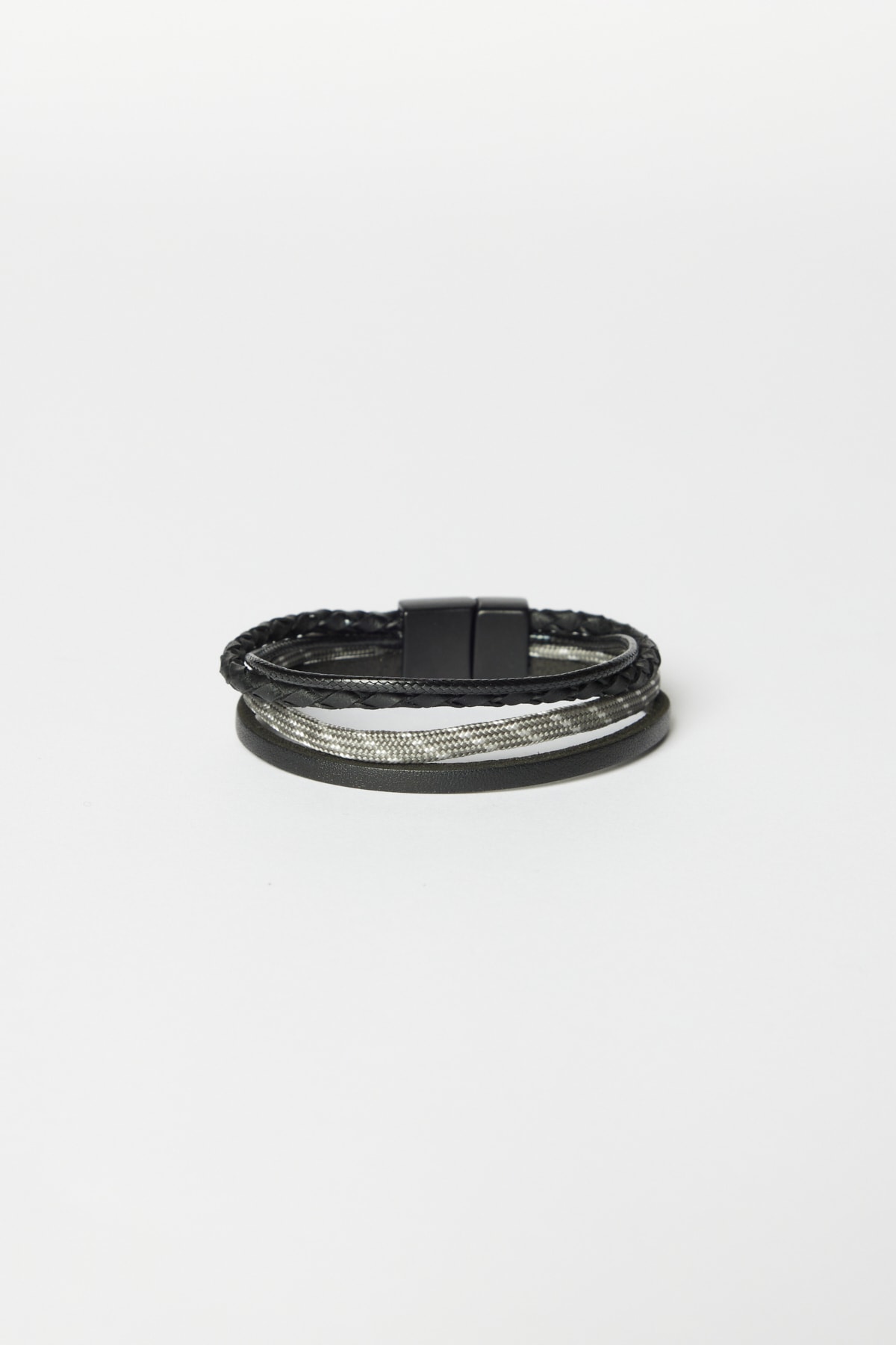 ALTINYILDIZ CLASSICS Men's Black-gray Leather Bracelet