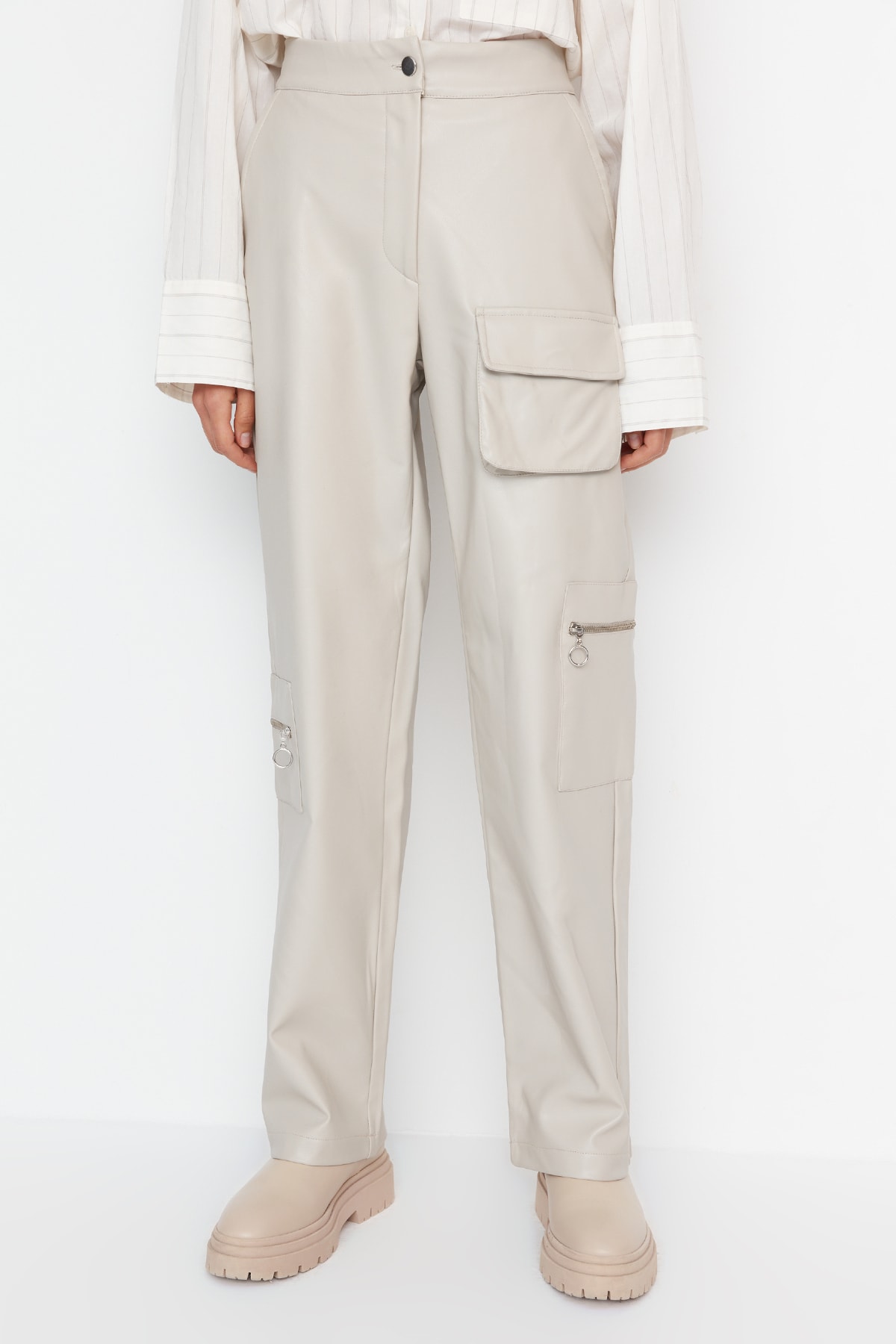 Trendyol Limited Edition Pantaloni din piele artificială țesută din piatră