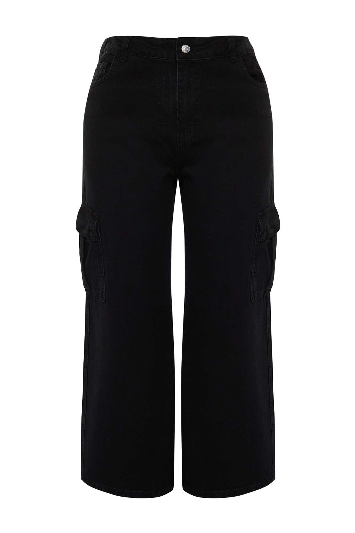 Levně Trendyol Curve Black Cargo Pocket High Waist Wide Cut Jeans