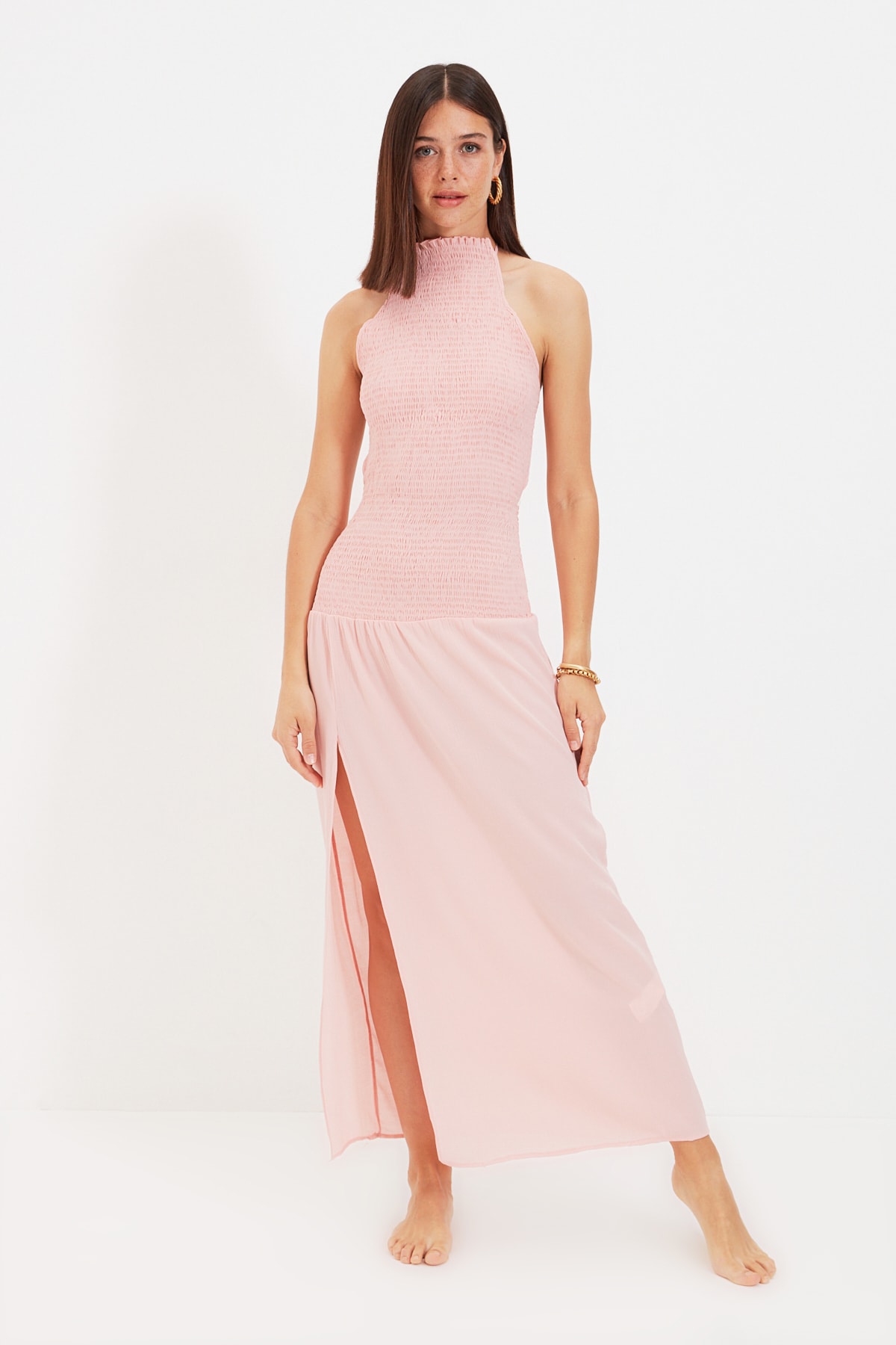Trendyol Dried Rose Guipure Beach Dress