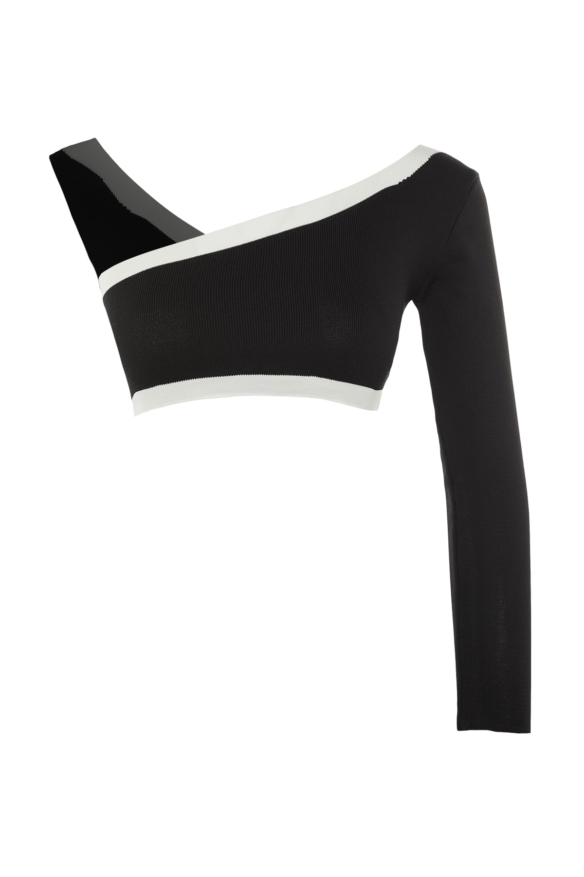 Trendyol Black Crop One Shoulder Knitwear Bluza