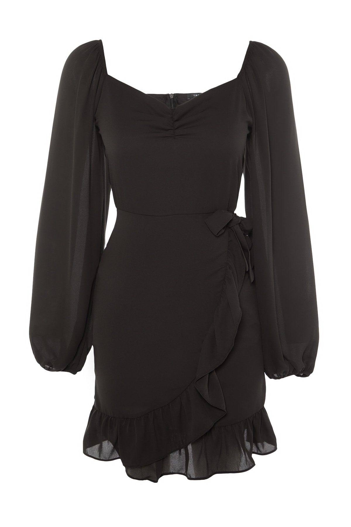Rochie țesută țesută Trendyol Black Flounce