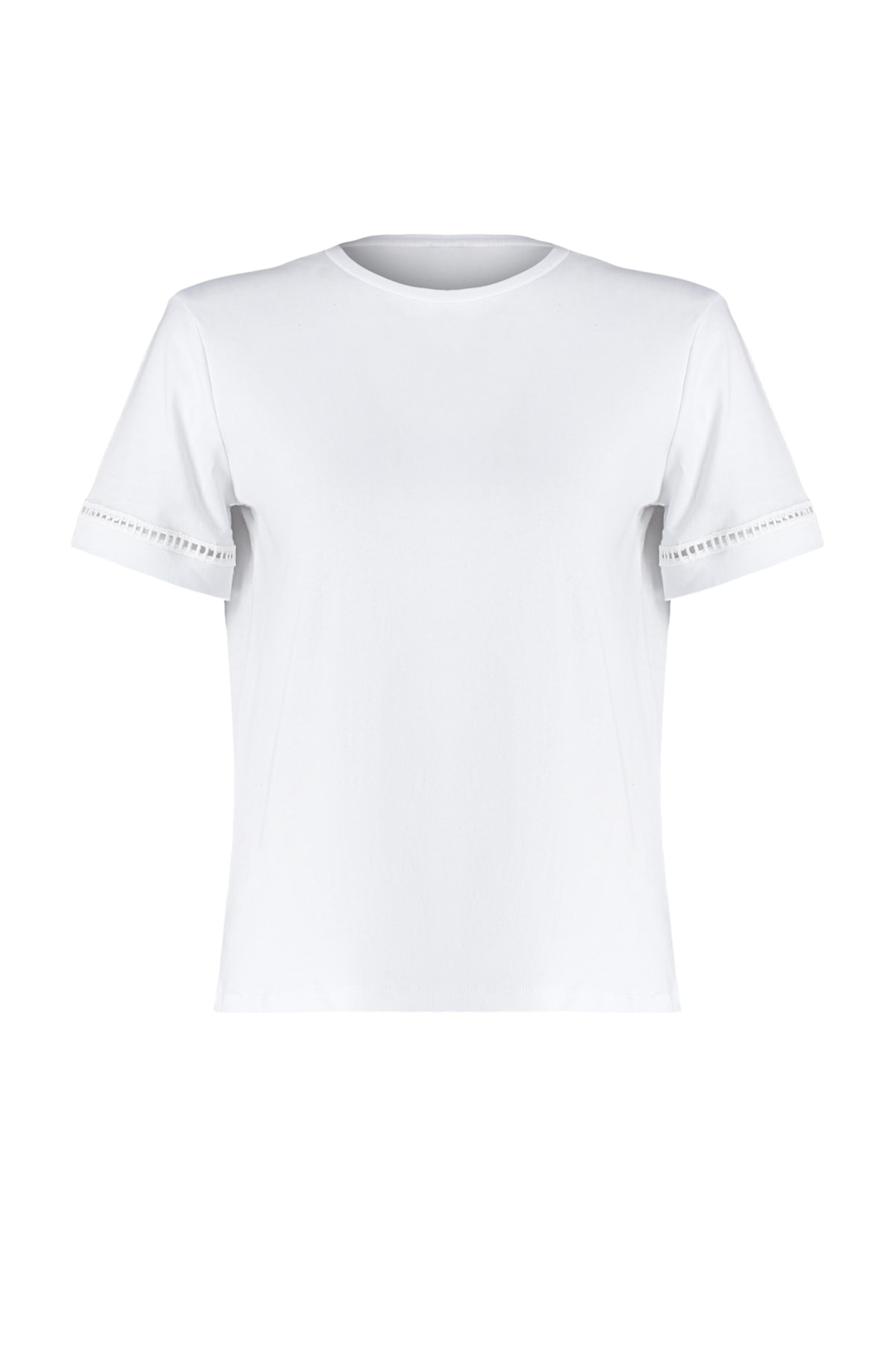 Trendyol White 100% Cotton Embroidery Detailed Basic Crew Neck Knitted T-Shirt