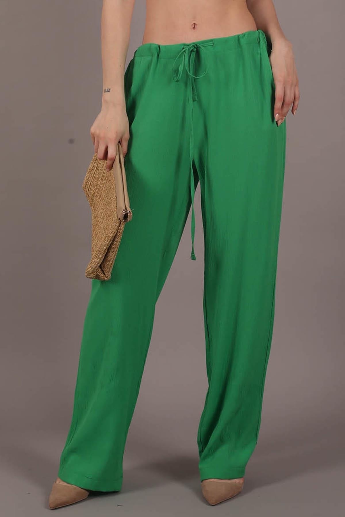 Madmext Basic Women's Beach Pants in Green Crinkle Fabric