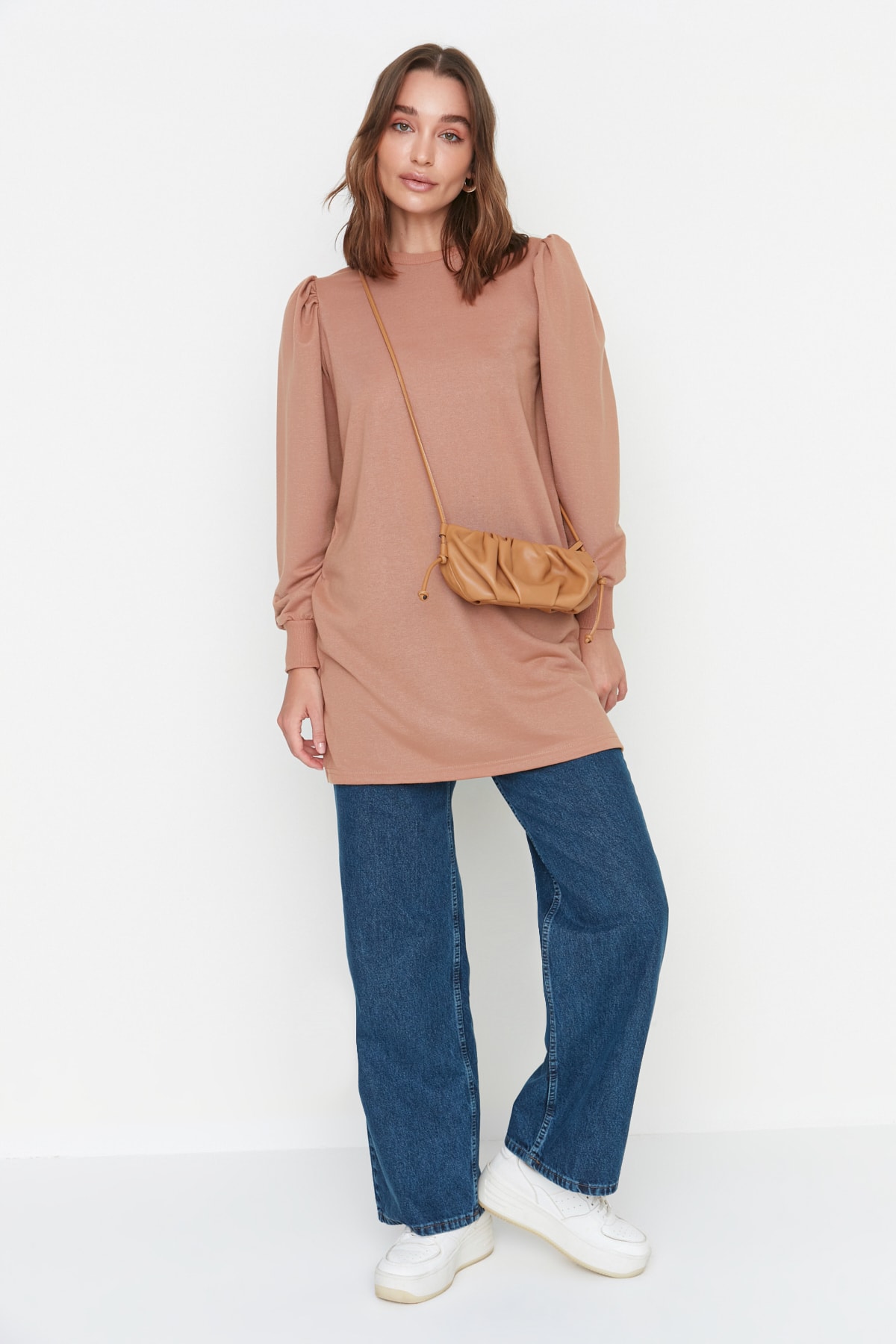 Trendyol Brown Sleeve Detailed Knitted Tunic