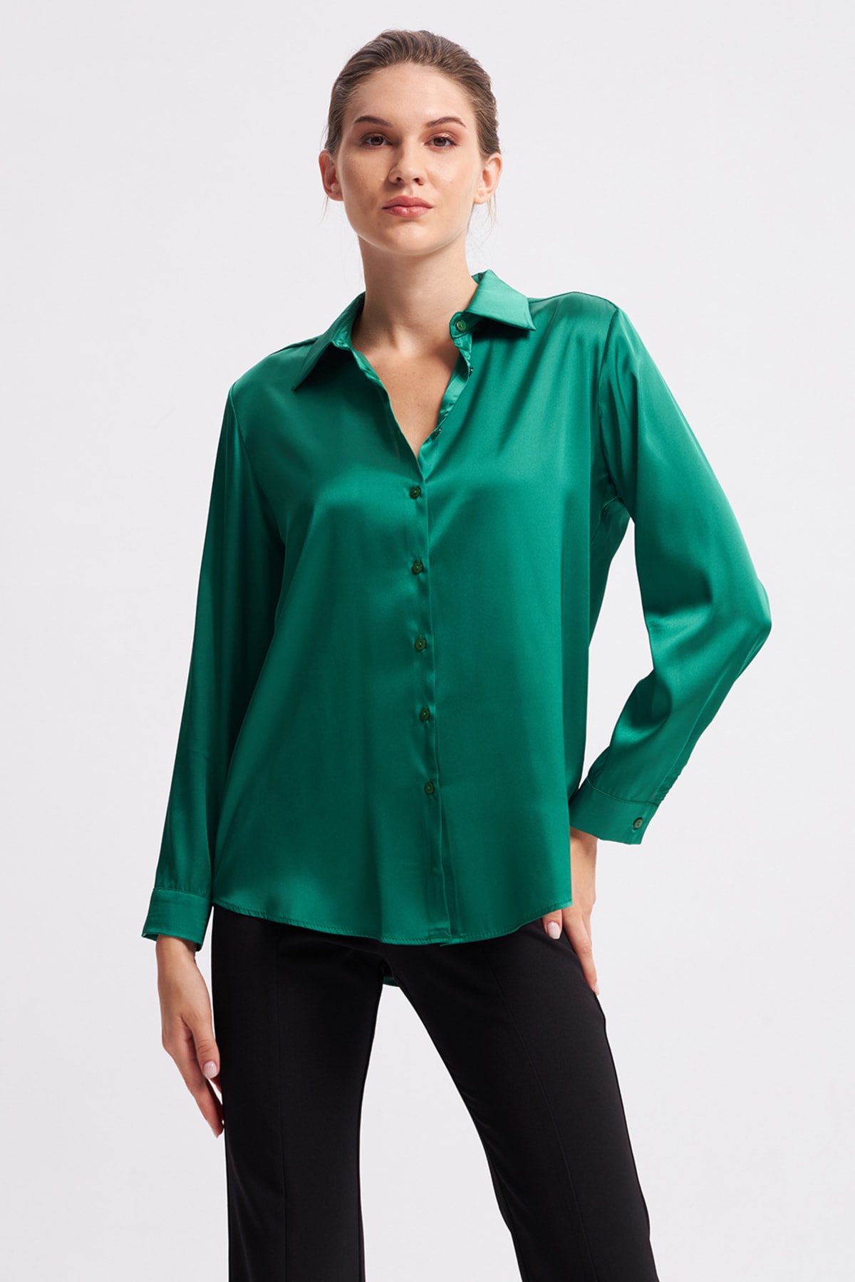 Levně Gusto Satin Shirt - Green