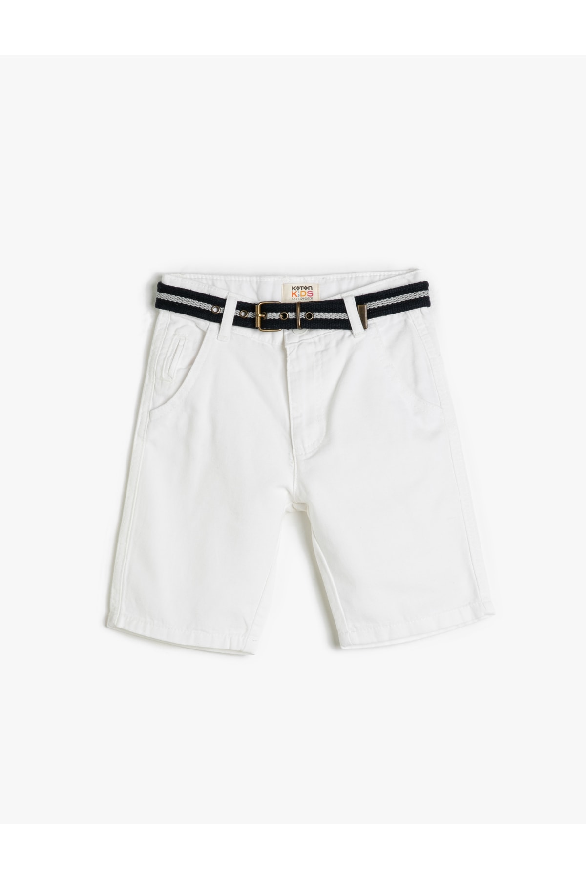 Koton Basic Bermuda Shorts With Belt Detail, Pockets, Cotton, Adjustable Elastic Waist