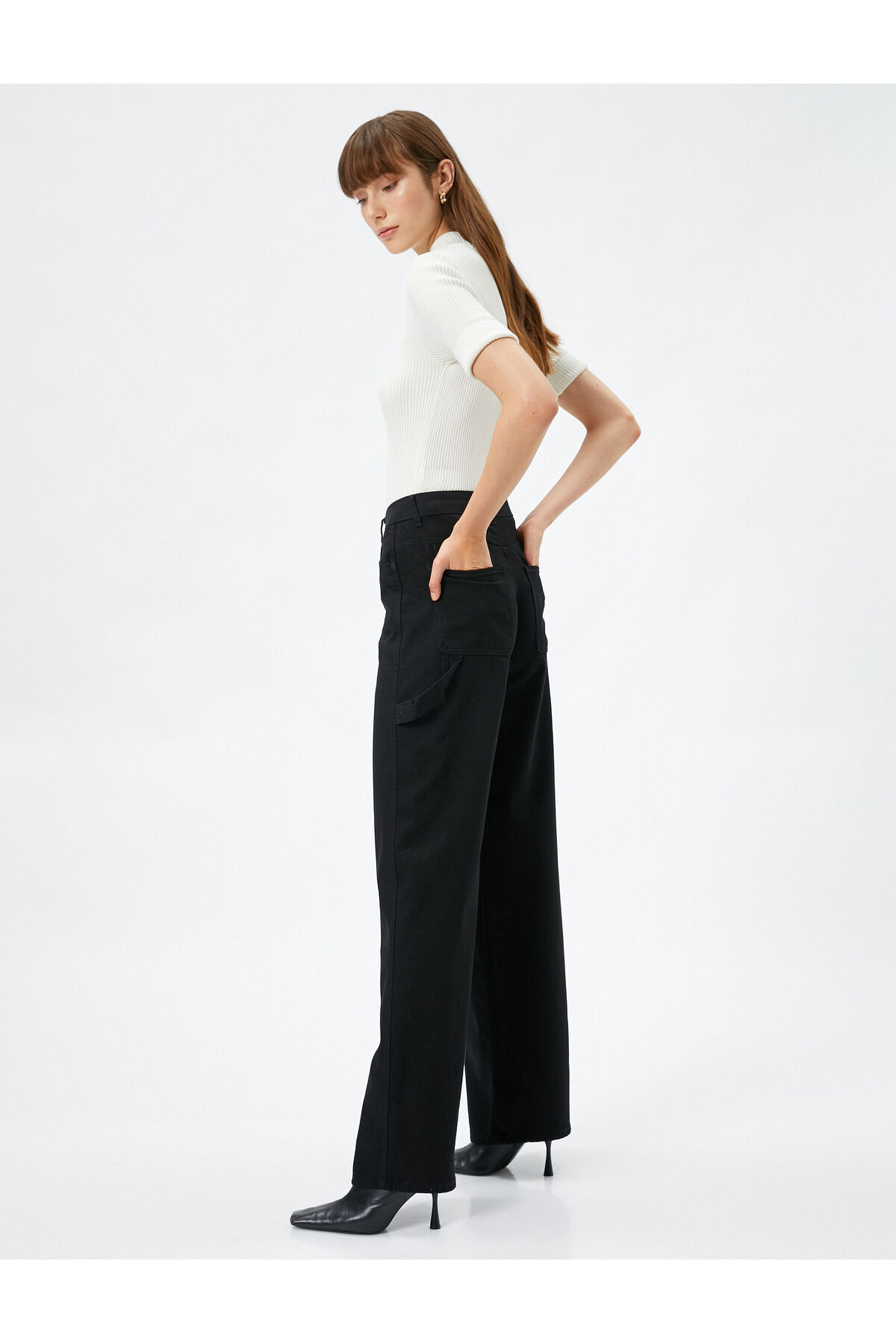 Koton Wide Leg Jeans Trousers With Pocket Detail Cotton.