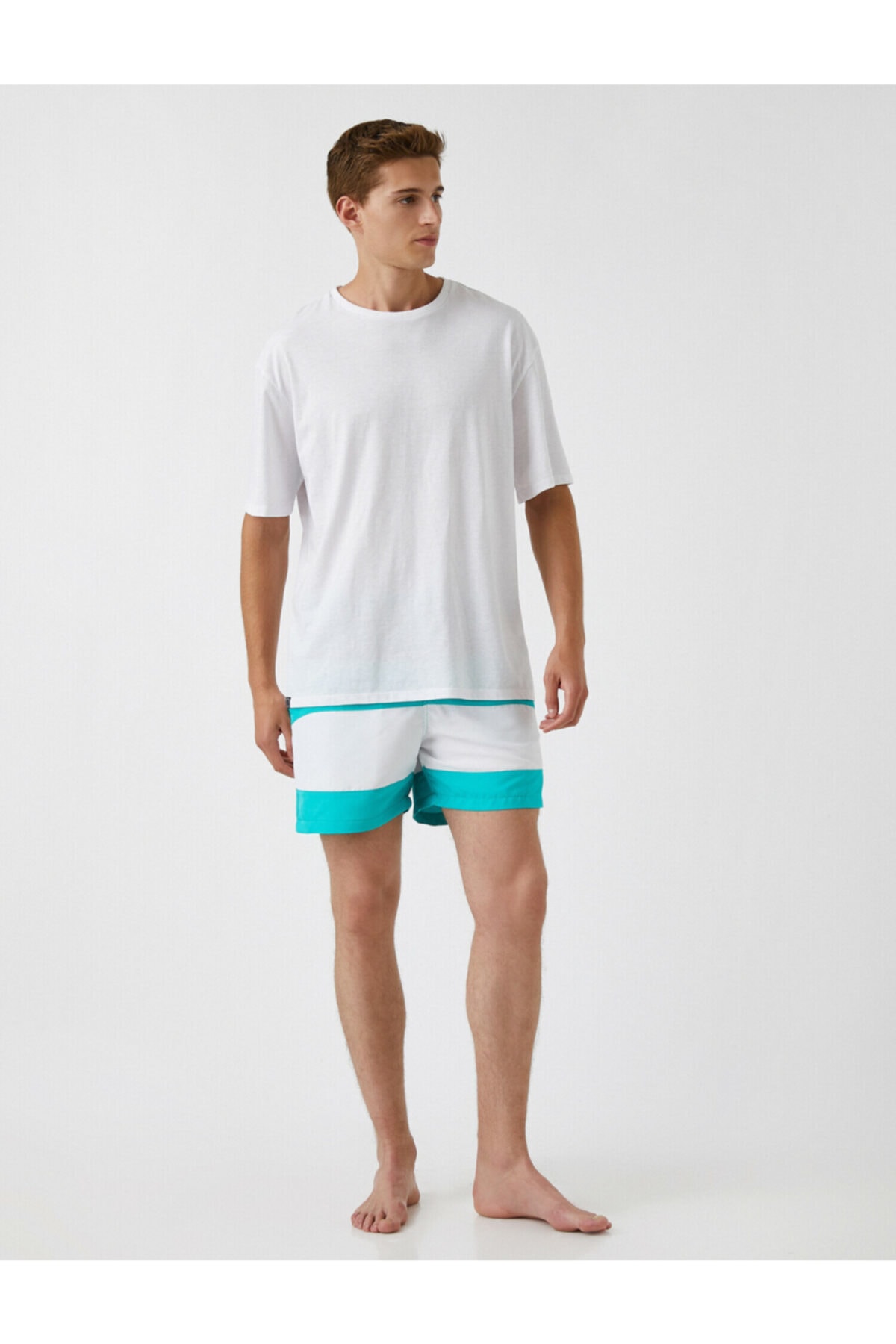 Levně Koton Marine Shorts with Lace-Up Waist, Color Block with Pocket.