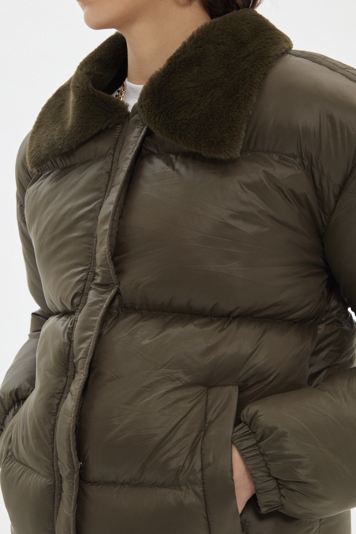 Trendyol Khaki Oversize Guler plus detaliate gonflabile Coat