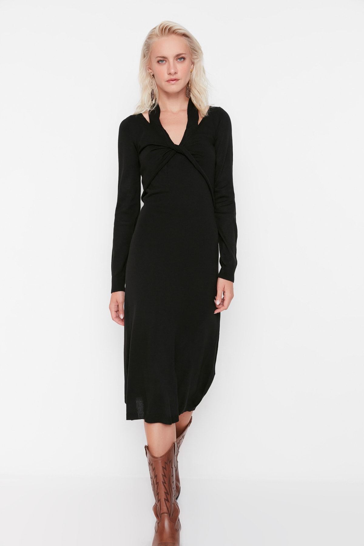 Trendyol Black Halterneck Sweater Dress