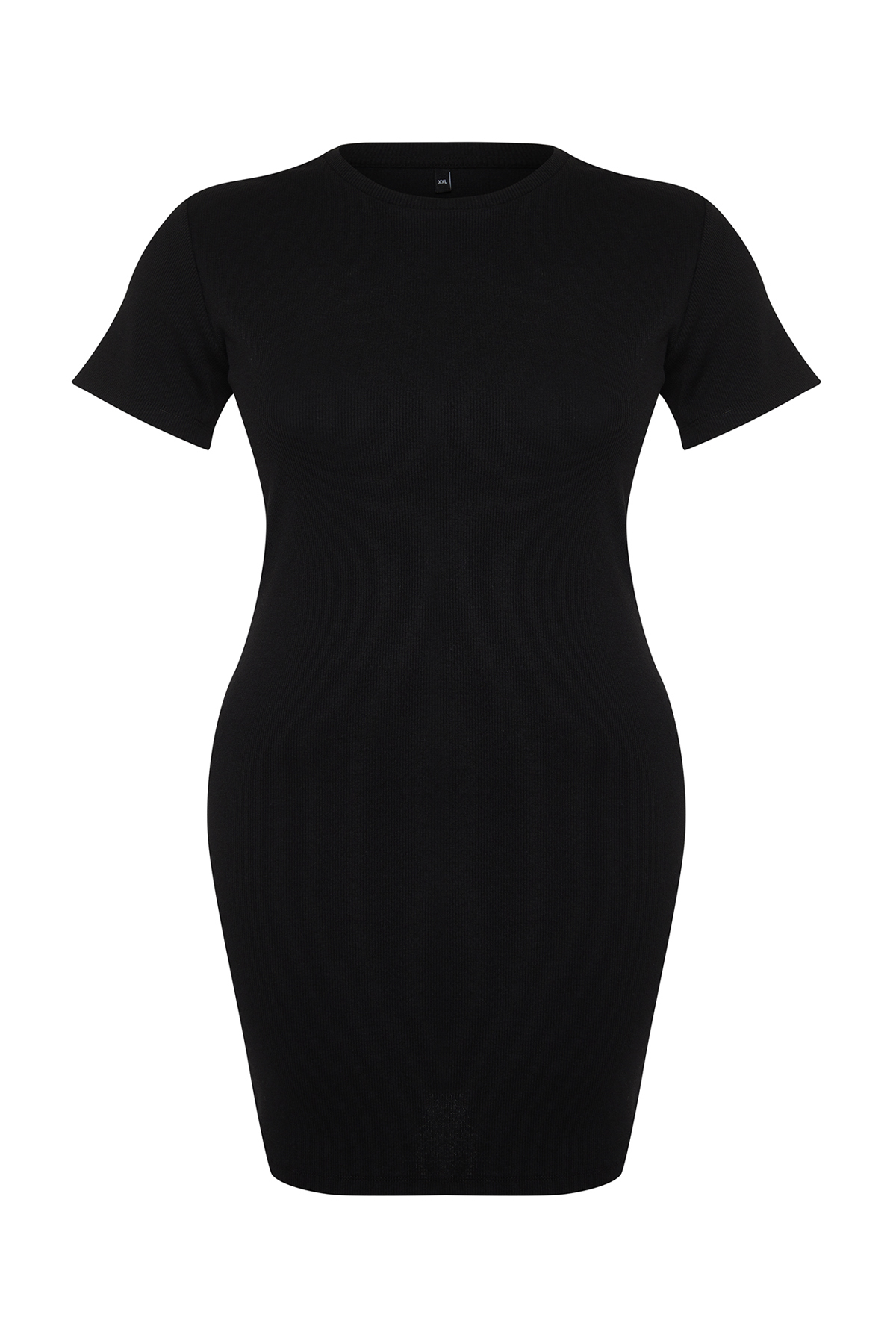 Levně Trendyol Curve Black Fitted Mini Crew Neck Ribbed Flexible Knitted Dress