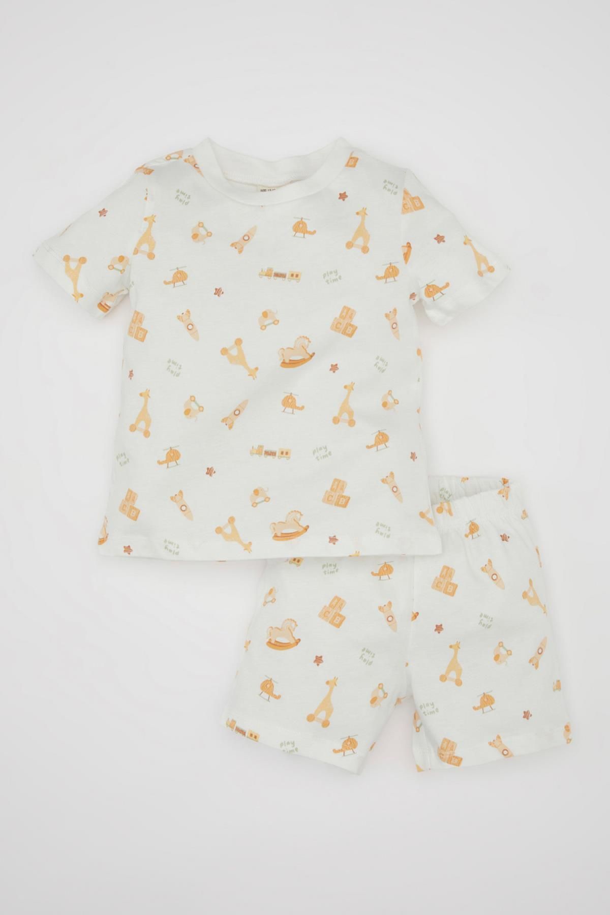 DEFACTO Baby Boy Safari Printed Short Sleeve Combed Cotton Pajama Set with Shorts