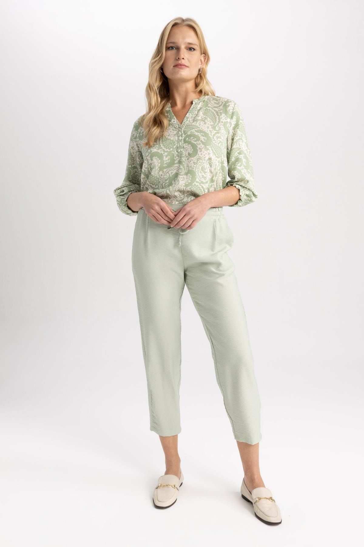 DEFACTO Jogger Pocket Straight Leg High Waist Linen Look Trousers