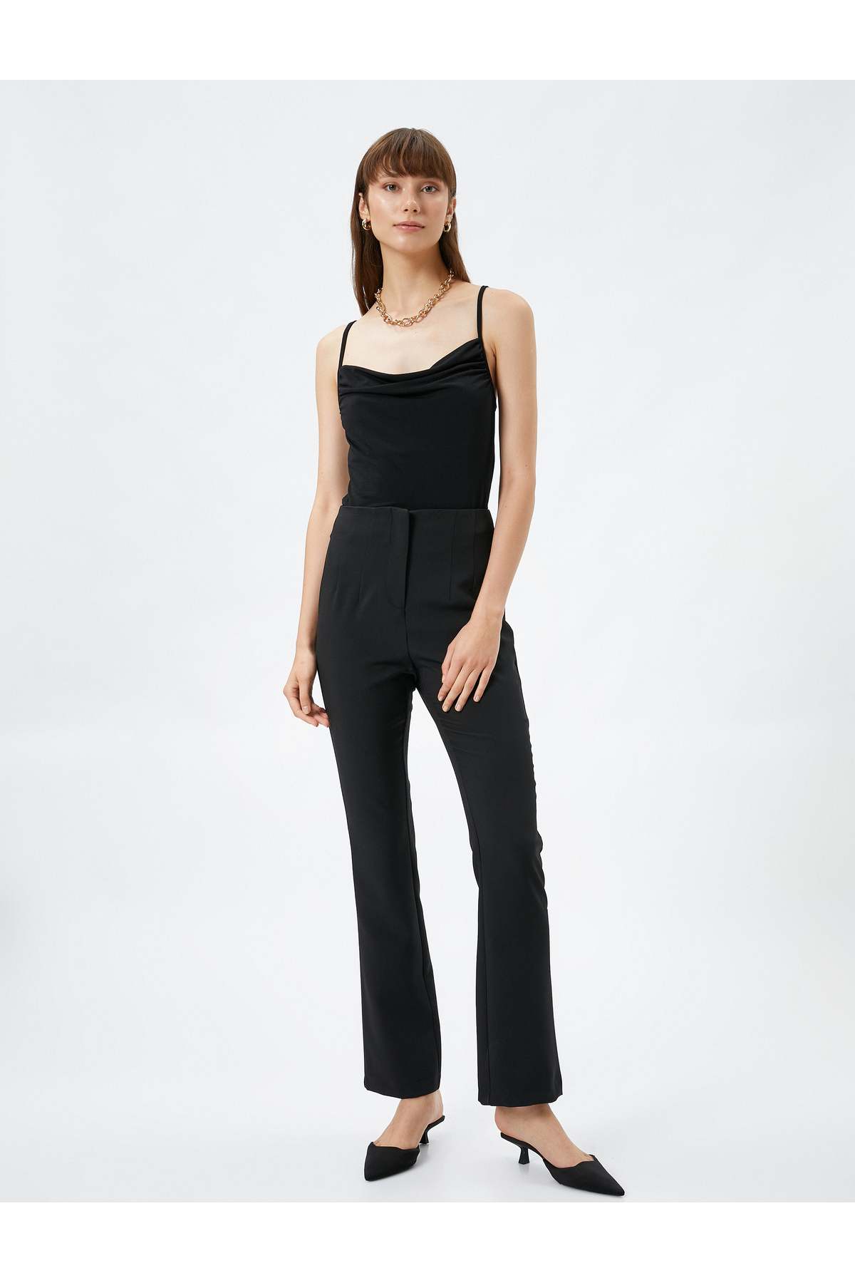 Pantaloni Koton cu picior evazat, talie înaltă cu detalii de cusătură