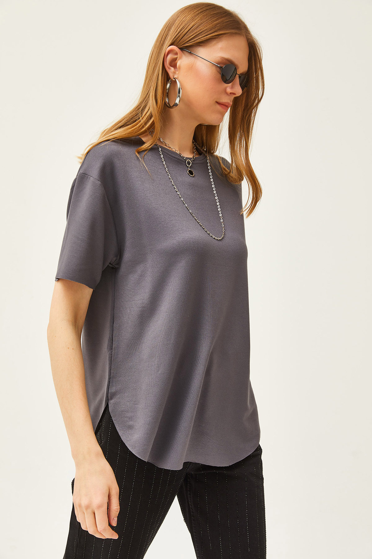 Olalook Women's Smoky Modal Touch Soft Textured Six Oval T-Shirt