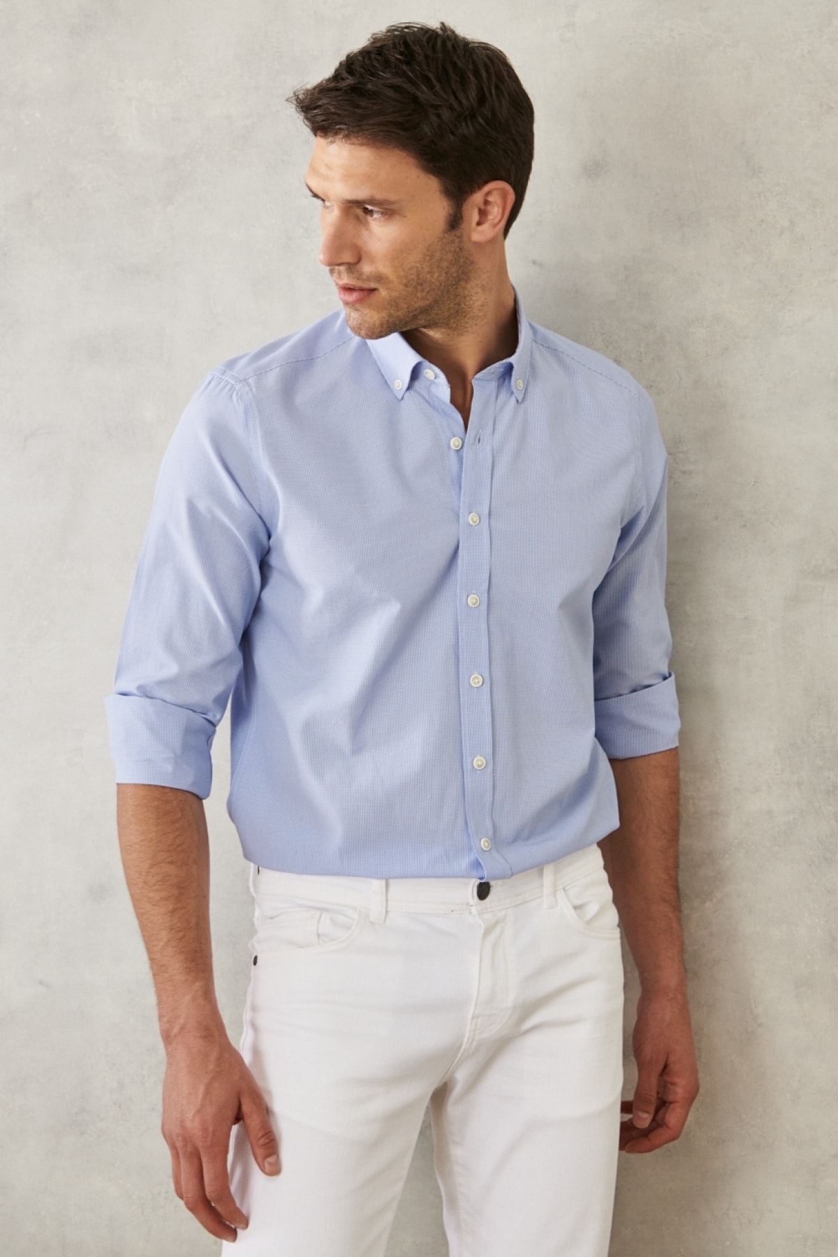 Levně AC&Co / Altınyıldız Classics Men's Blue Slim Fit Slim-fit Oxford Buttoned Collar Gingham Cotton Shirt.