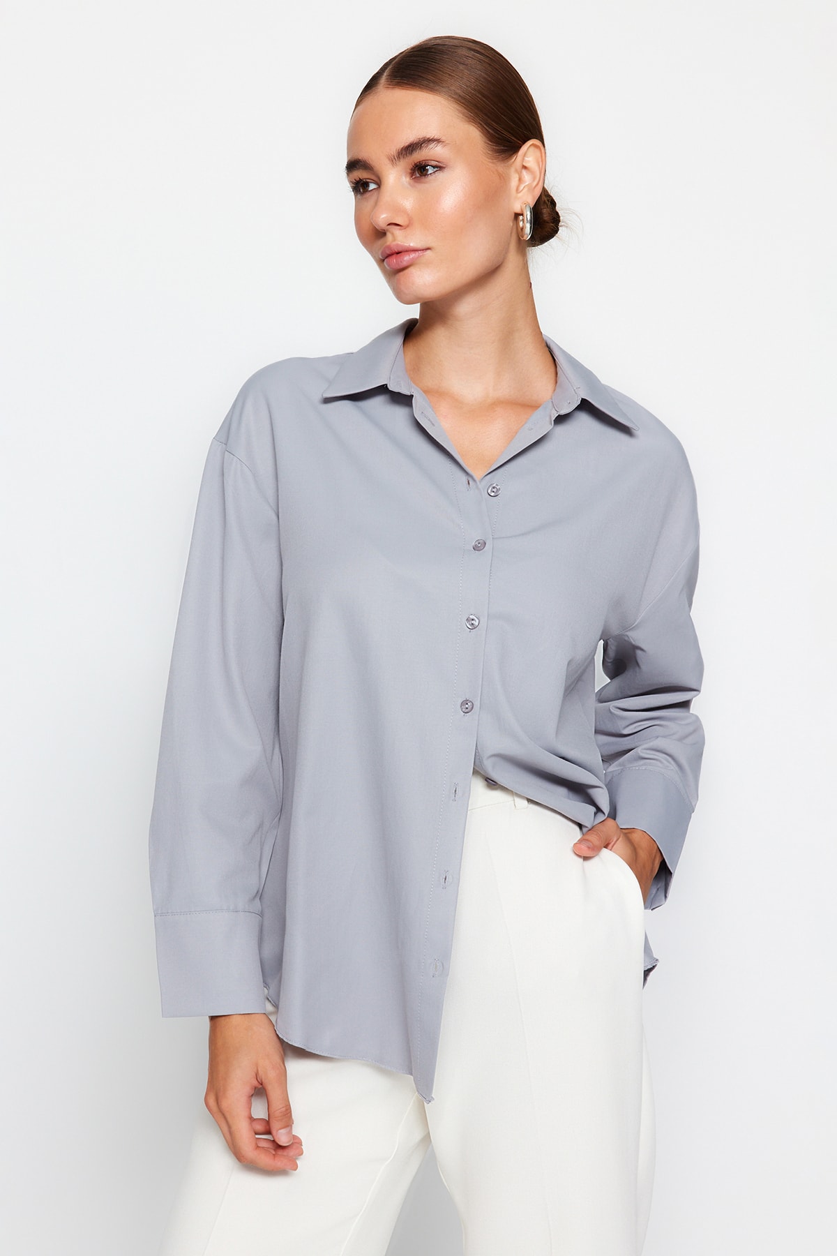 Trendyol Gray Basic Woven Shirt