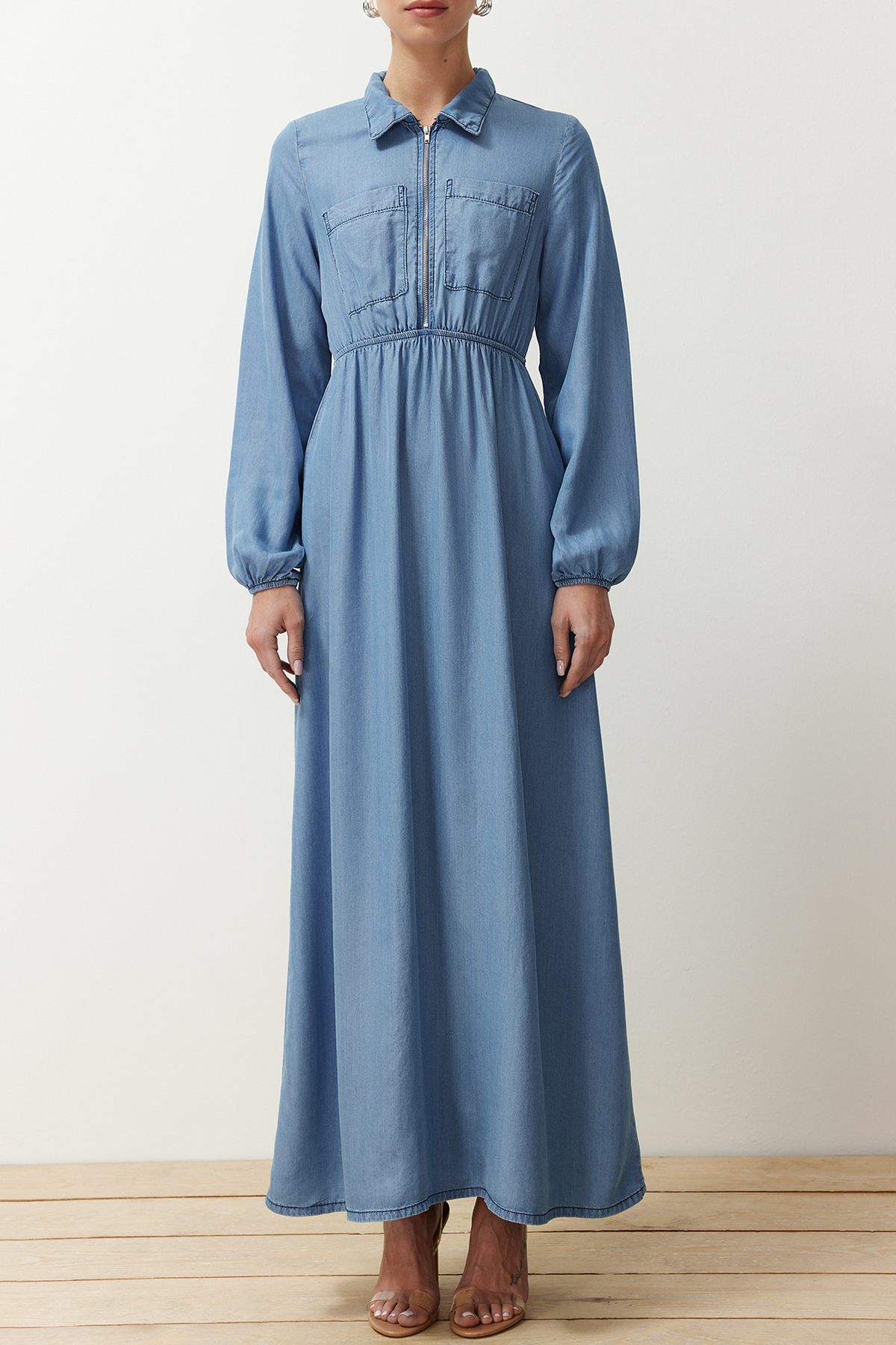 Trendyol Dark Blue Midi Denim Modest Dress