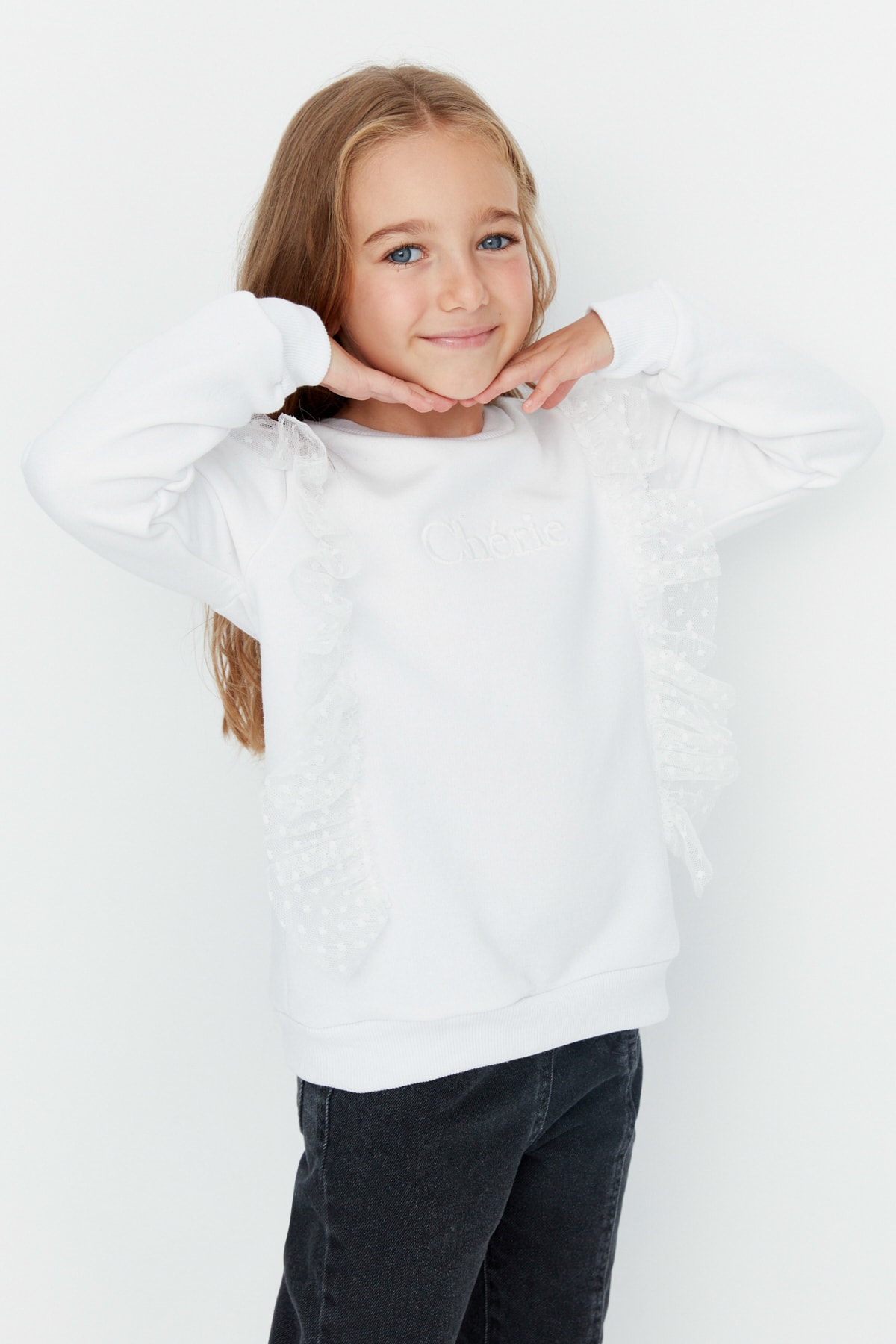 Girls White Embroidered Sweatshirt With Legging main image 1