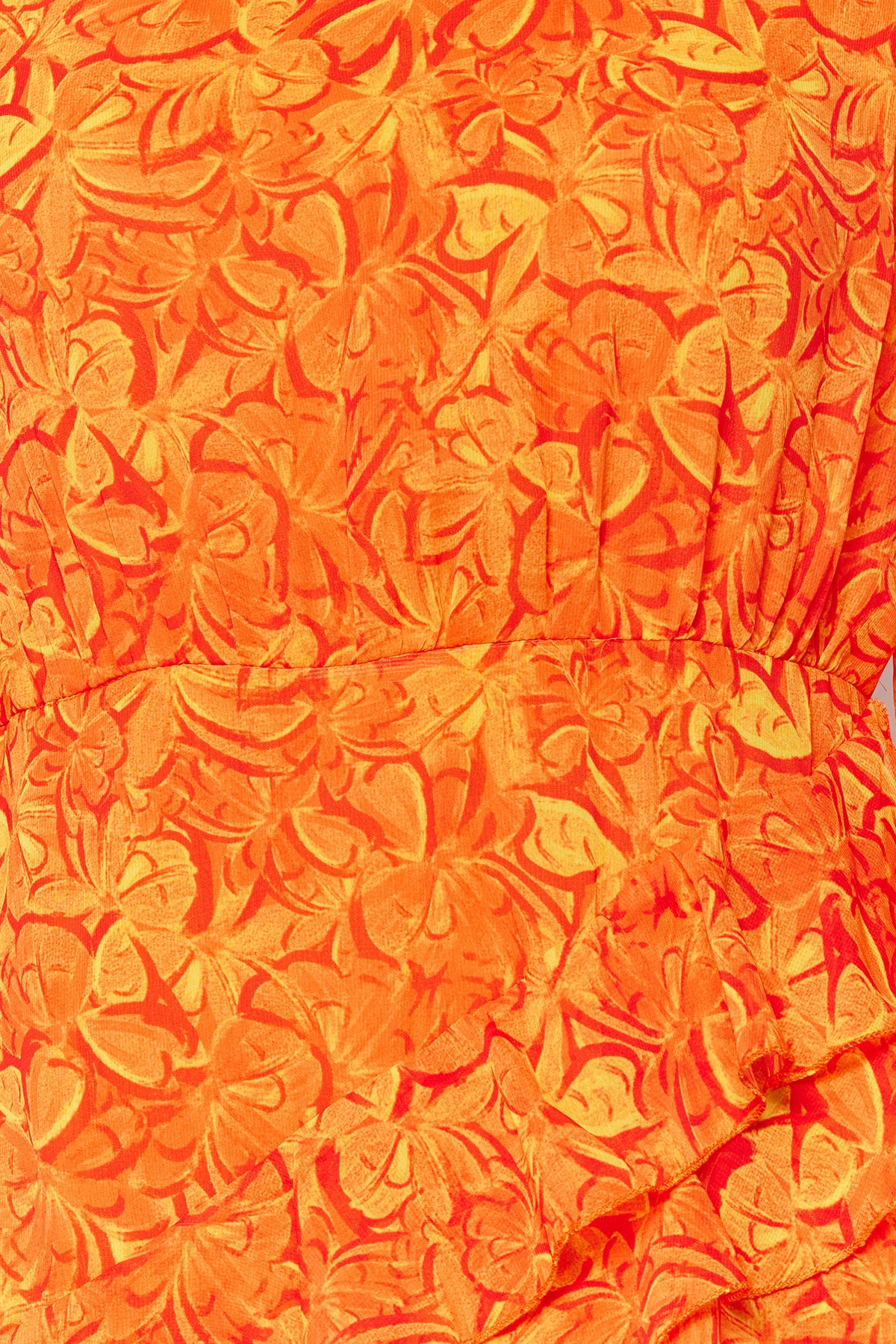 Rochie din sifon țesut căptușită cu frișcă Trendyol Frill cu o fustă florală portocalie