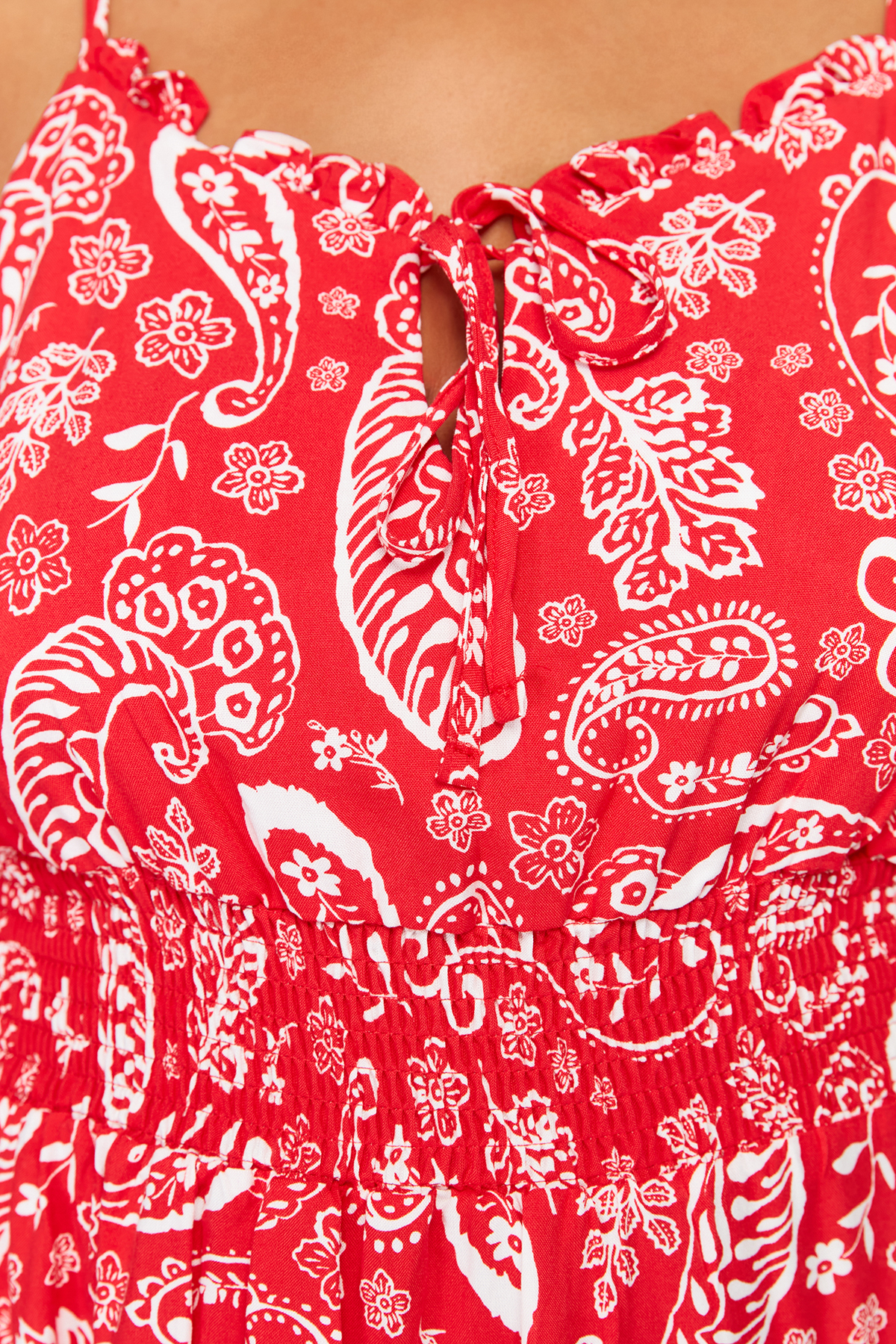 Trendyol Curve Multicolored Ethnic Pattern Elastic Waist Woven Strap Plus Size Beach Dress