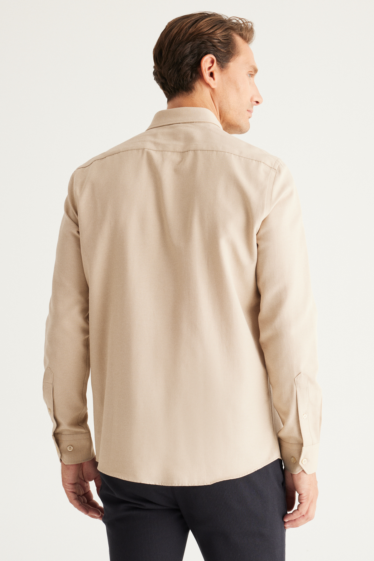 AC&Co / Altınyıldız Classics Men's Oxford Beige Button-Down Collar Easy Iron Cotton Slim Fit Slim Fit Shirt